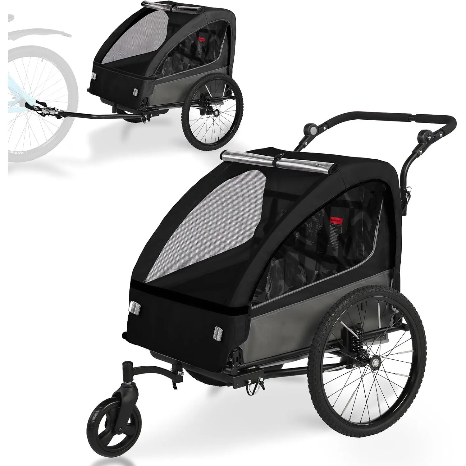 Kinderfahrradanhänger 2in1 mit Jogger & Buggy Funktion, Federung, höhenverstellbarem Schiebegriff & Handbremse, Fahrrad…