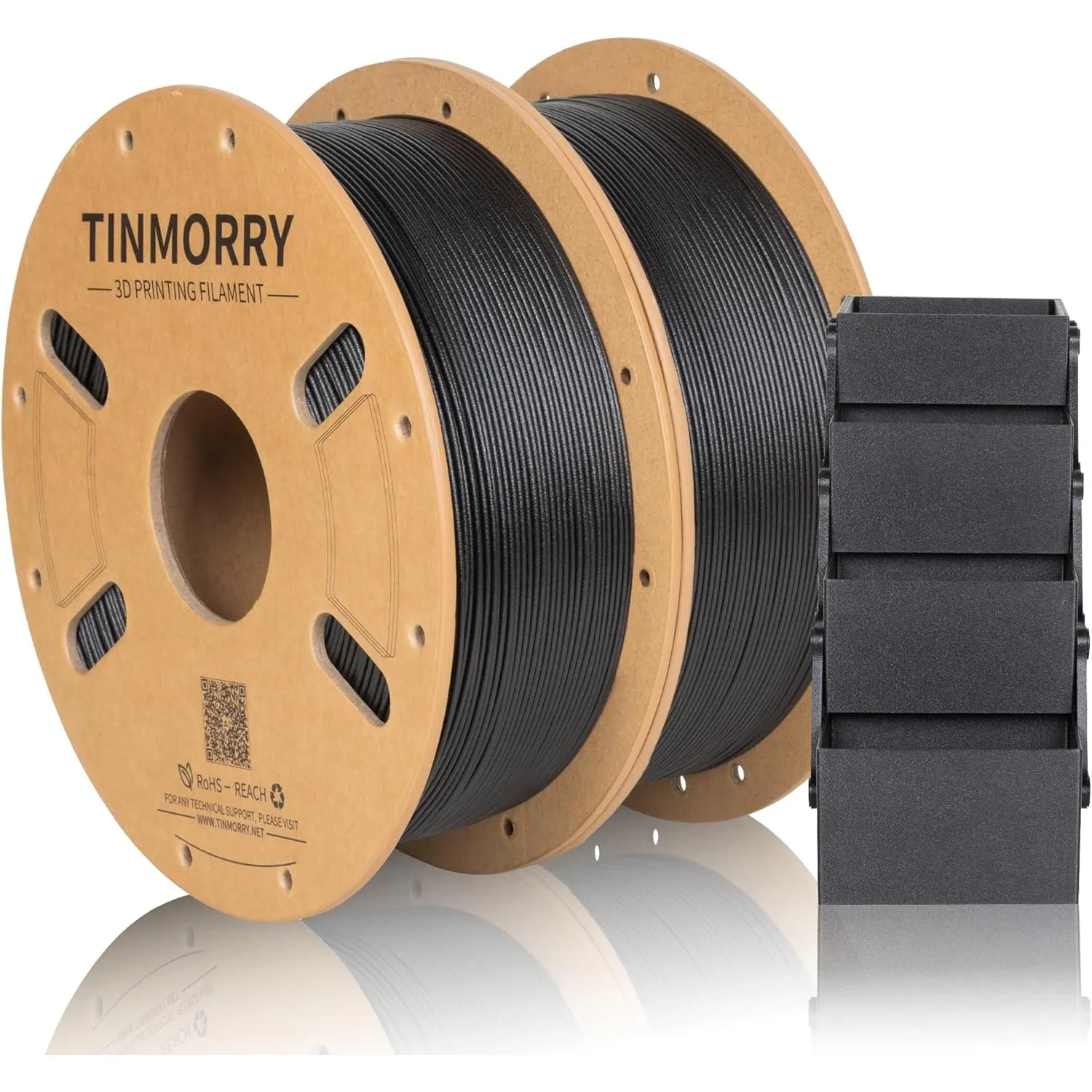 TINMORRY Glasfaser PETG Filament 1.75mm, PETG-GF 3D Druck Filament, 1 KG x 2 Spulen, Frosted Schwarz