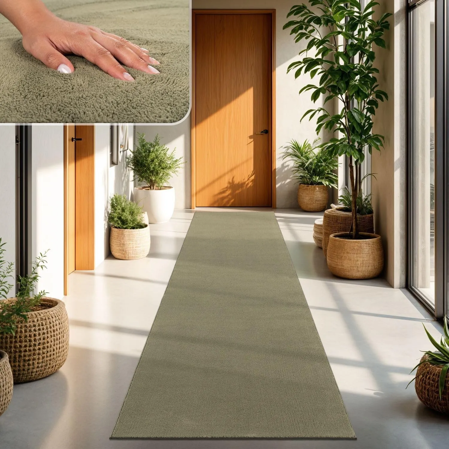 TT Home Teppich Wohnzimmer Hellgrün 80x150 cm, Waschbar & Kurzflor