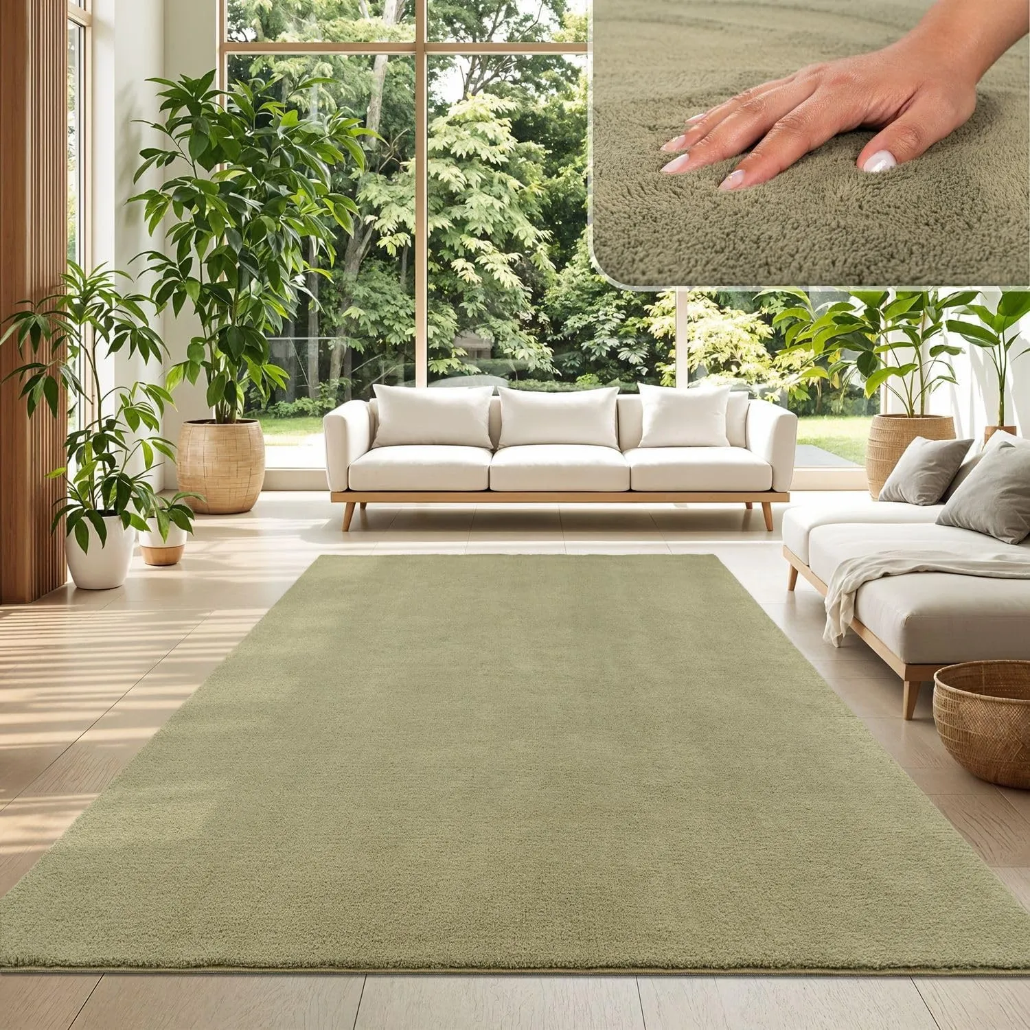 TT Home Teppich Wohnzimmer Hellgrün 240x340 cm, Waschbar & Kurzflor