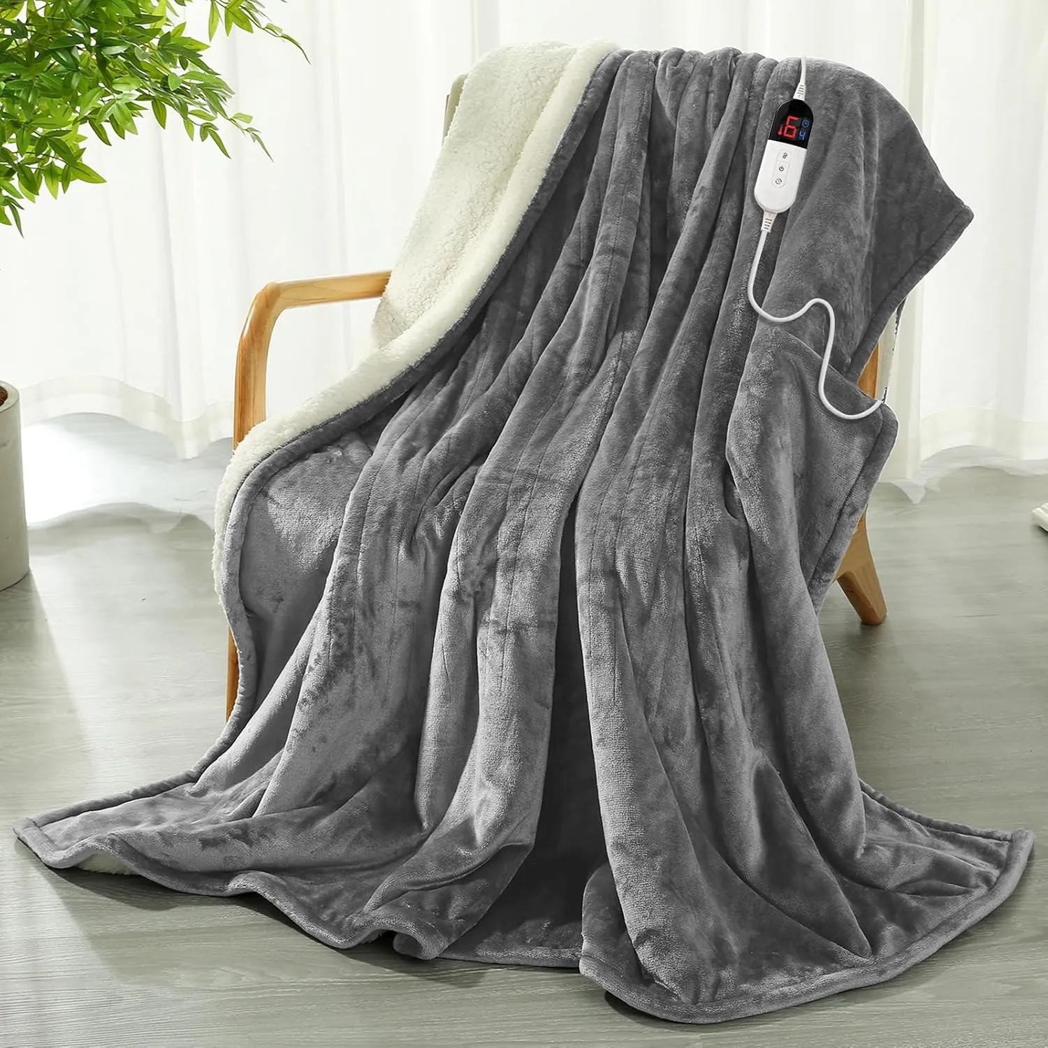 COZYTY Heizdecke mit Abschaltautomatik 130x180cm, Maschinenwaschbar, Grau