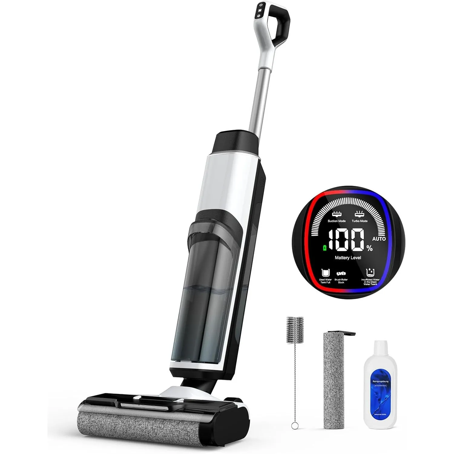 Nass Trockensauger Akku, 20.000 Pa kabelloser All-in-One Staubsauger mit wischfunktion, Sprachausgabefunktion, 890ml Du…