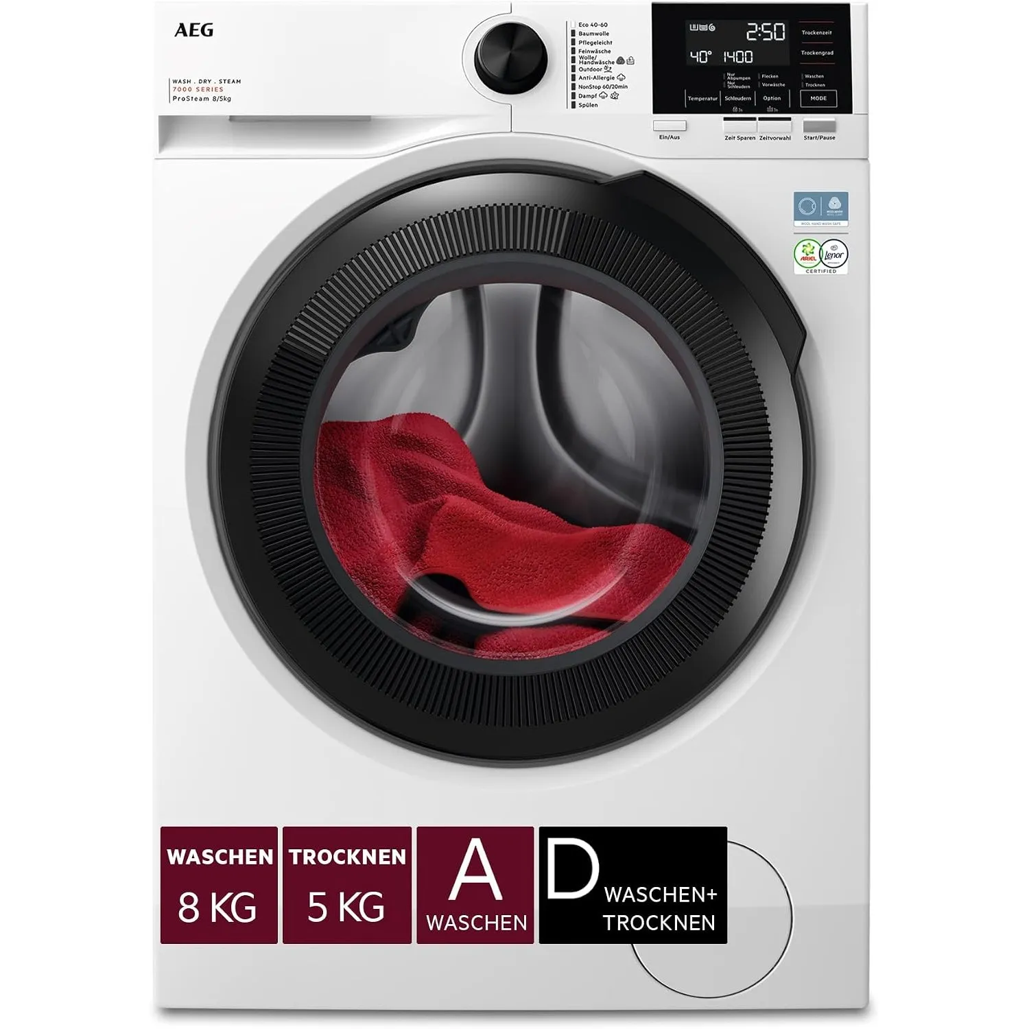 AEG Serie 7000 Waschtrockner, Waschen 8 kg, Trocknen 5 kg, LWR7AMZ48WD