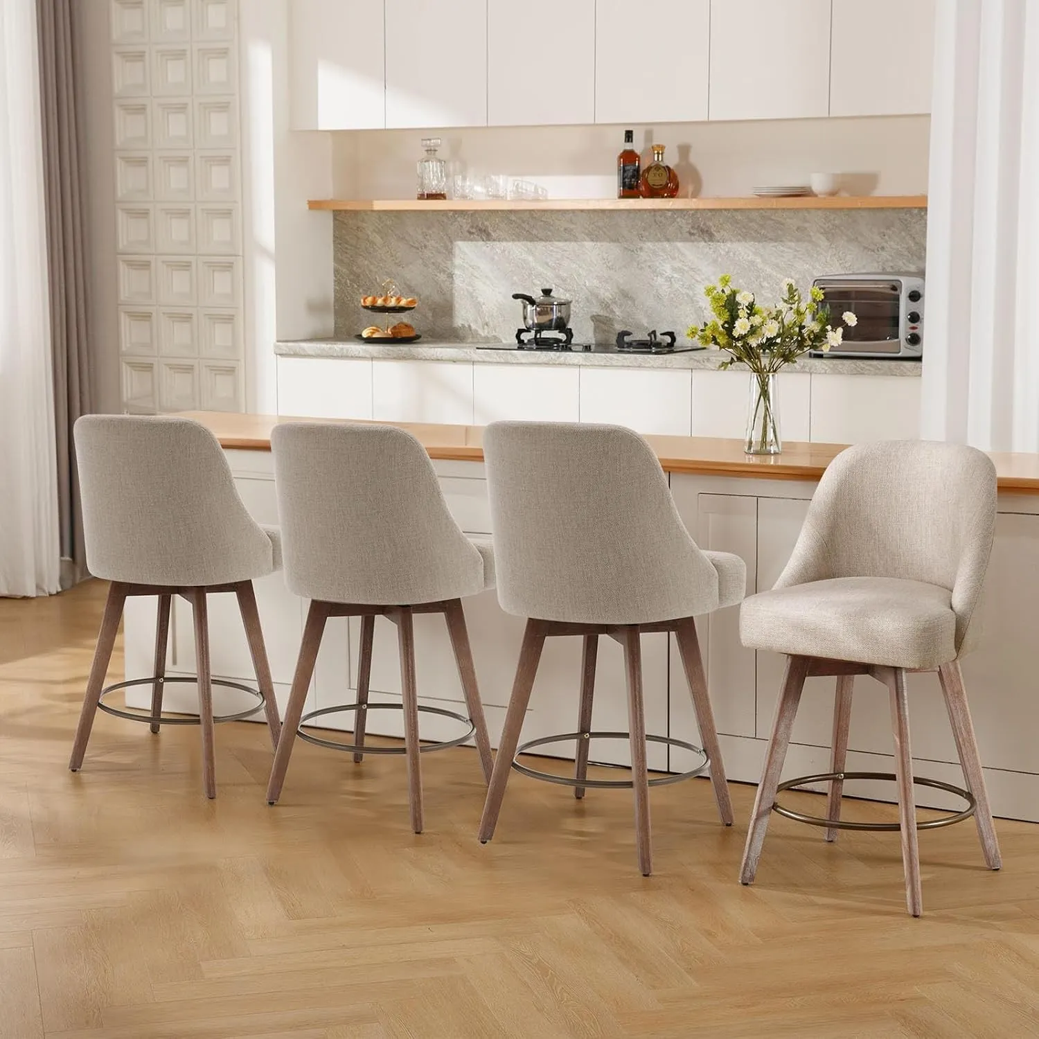 Bekrvio 360°Drehbarer Barhocker 4er Set,Barhocker mit Lehne 65cm Sitzhöhe,Tresenhocker Drehhocker,Küchenstühle mit Holz…