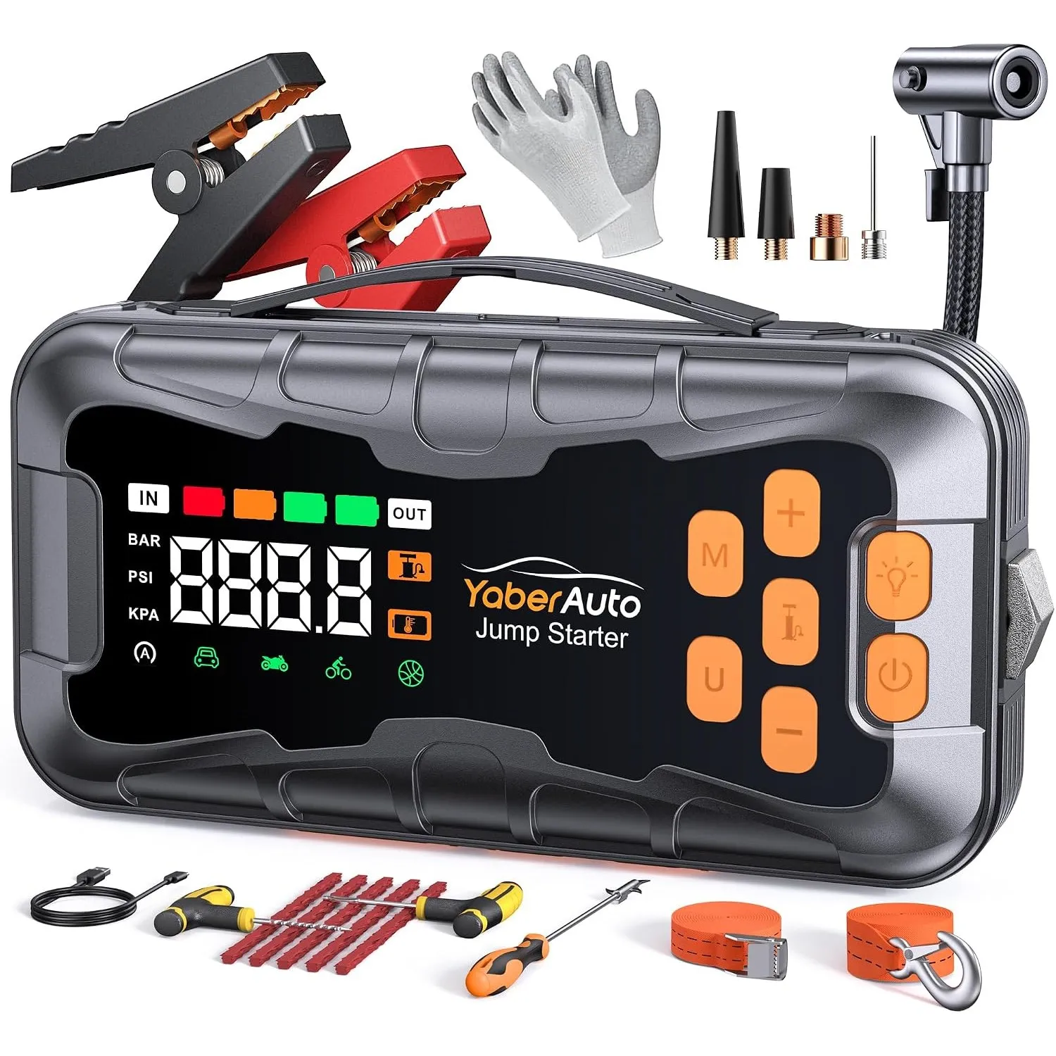 16 in 1 8000A Starthilfe Powerbank für Pkw mit Kompressor 160PSI, 27000mAh Auto Starthilfe für All Benziner und 12.0L D…
