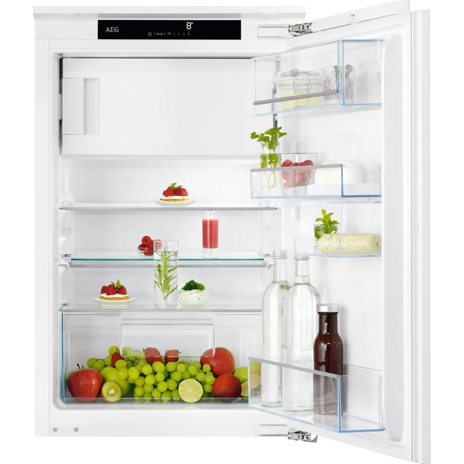 AEG Einbau-Kühlschrank 88cm mit 4-Sterne-Gefrierfach, Serie 5000 OptiSpace: 1x vielfach verstellbare & 1x teilbare Glas…