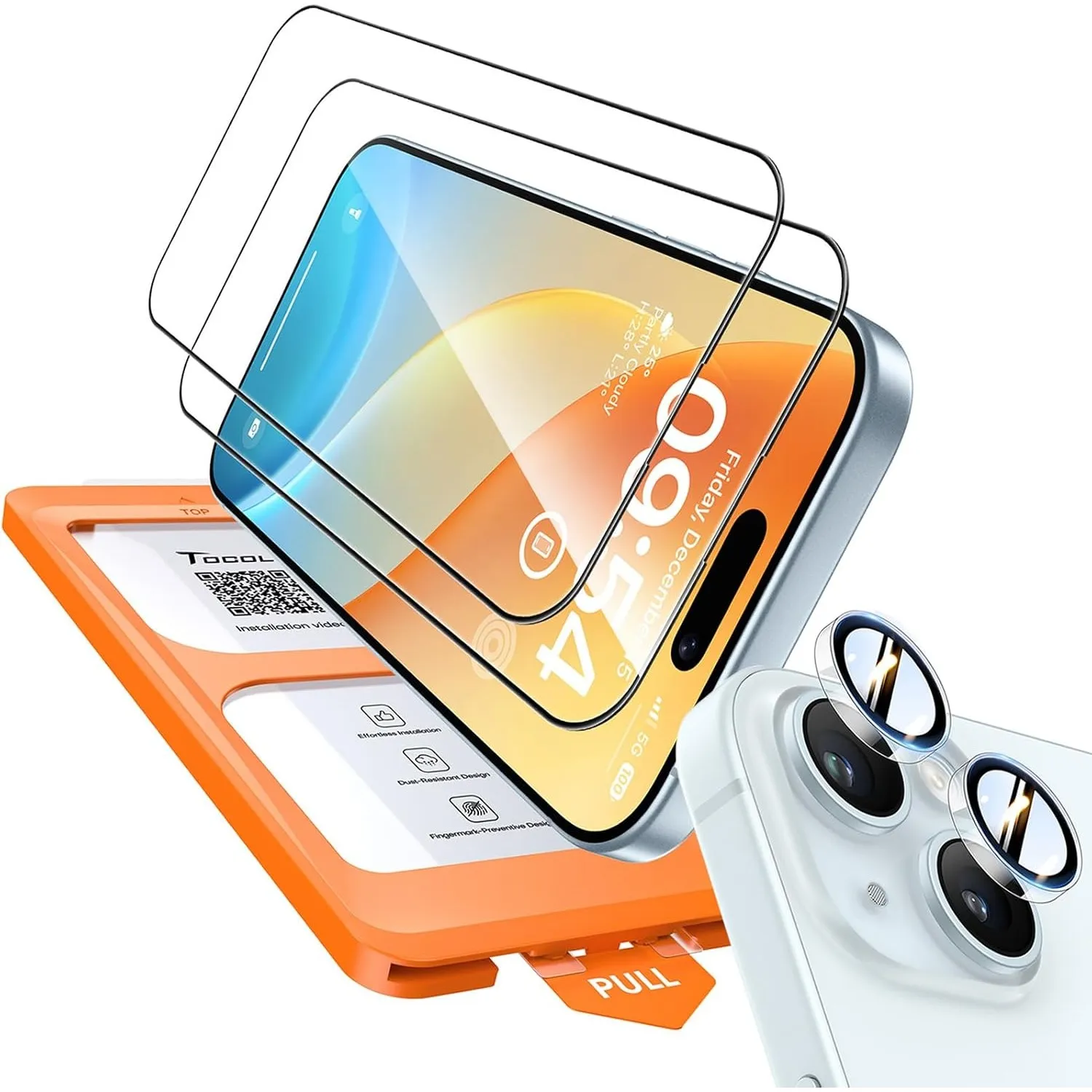 TOCOL für iPhone 15 für Panzerglas mit Klar Kameraschutz, 2 Sets | Einfache Montage, Ultra HD Individualschutz, Blasens…
