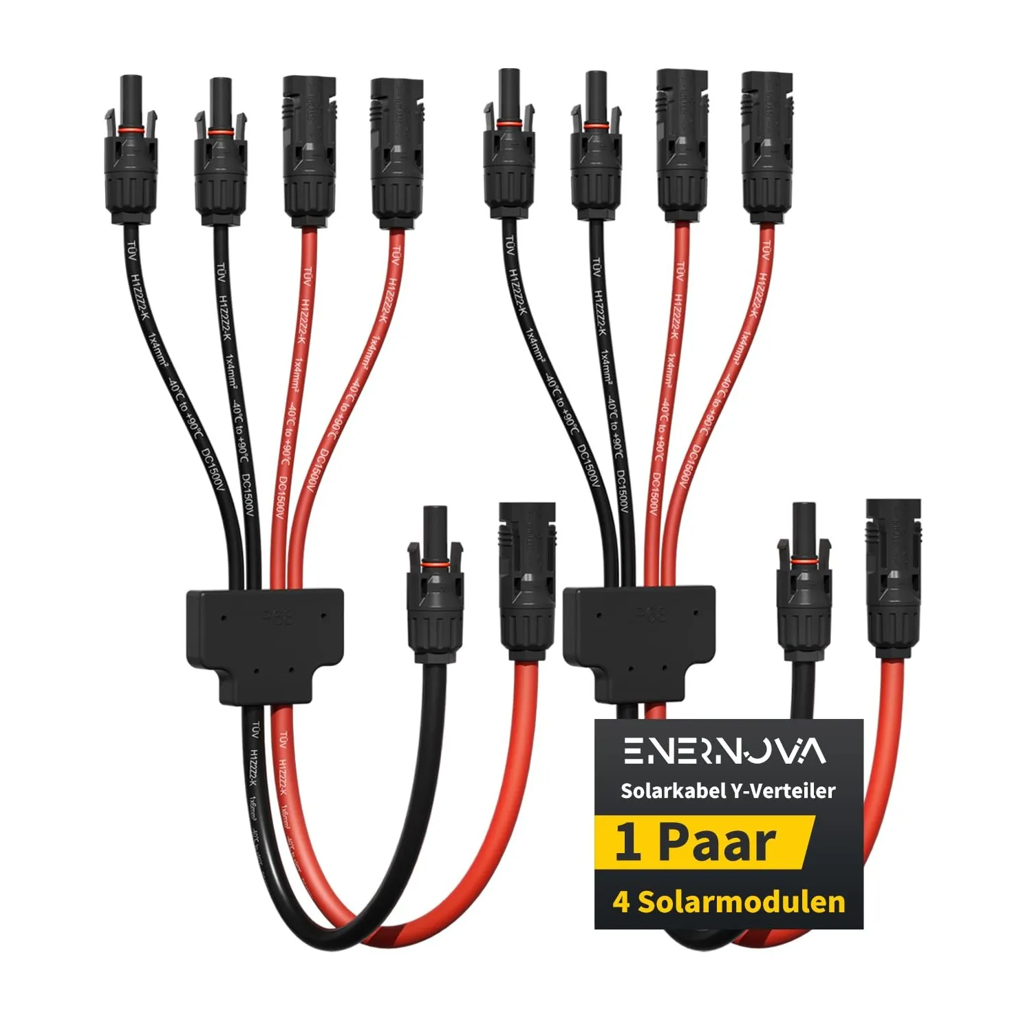 ENERNOVA Solar Y-Verteiler Kabel 4/6mm² mit Selbstverriegelnden Steckern für Solarmodule | Y-Verteiler 1500V, PPO-Isoli…