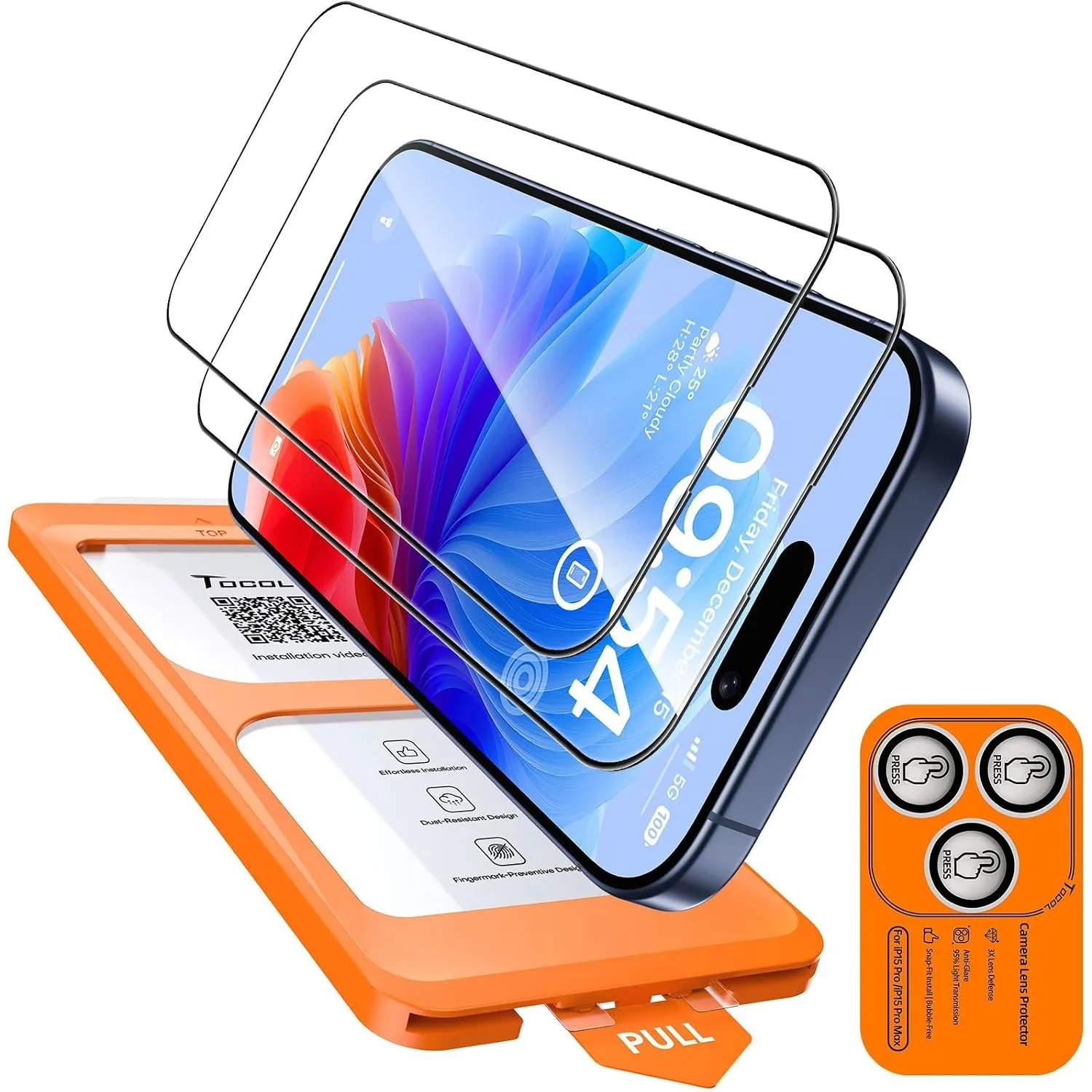 TOCOL für iPhone 15 Pro Max für Panzerglas mit Klar Kameraschutz, 2 Sets | Einfache Montage, Ultra HD Individualschutz,…