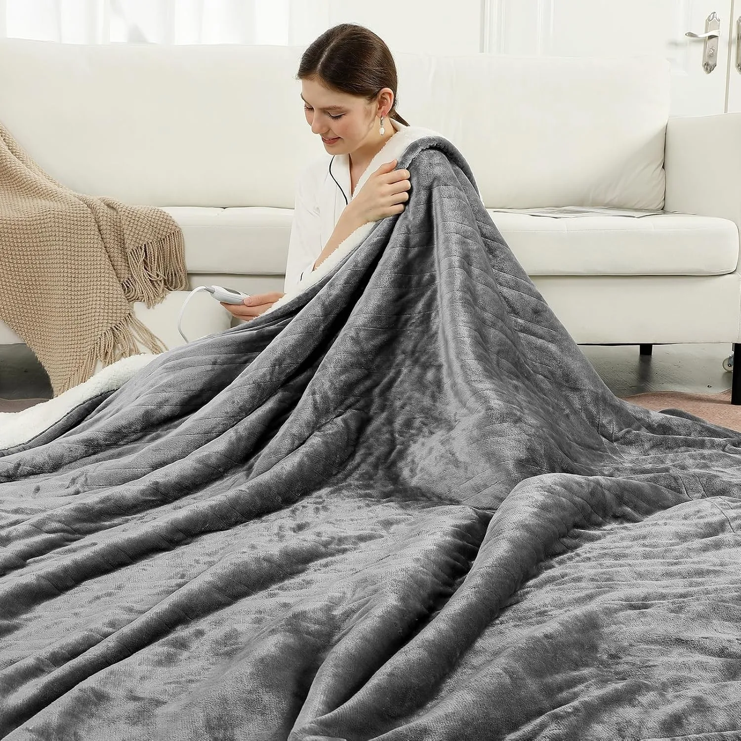 ESTINGO Heizdecke XXL 200x150cm Grau, Elektrische Wärmedecke für Doppelbett