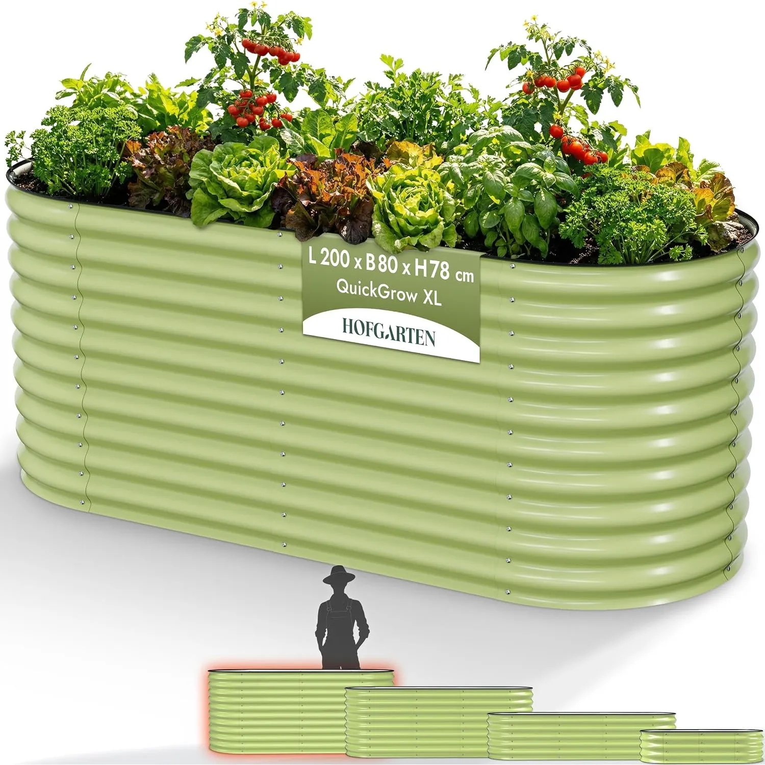 HOFGARTEN Hochbeet XXL aus Metall 200x80x78 cm, Salbei