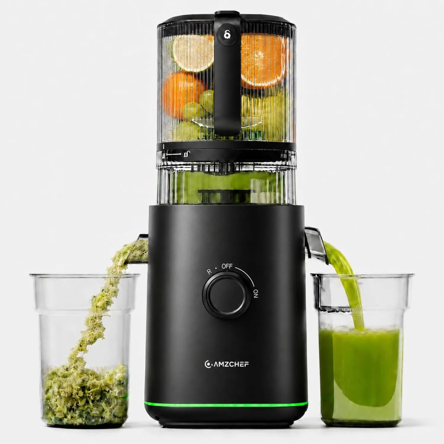 AMZCHEF Entsafter 600W, Slow Juicer mit 155 mm Einfüllöffnung, Matt Schwarz