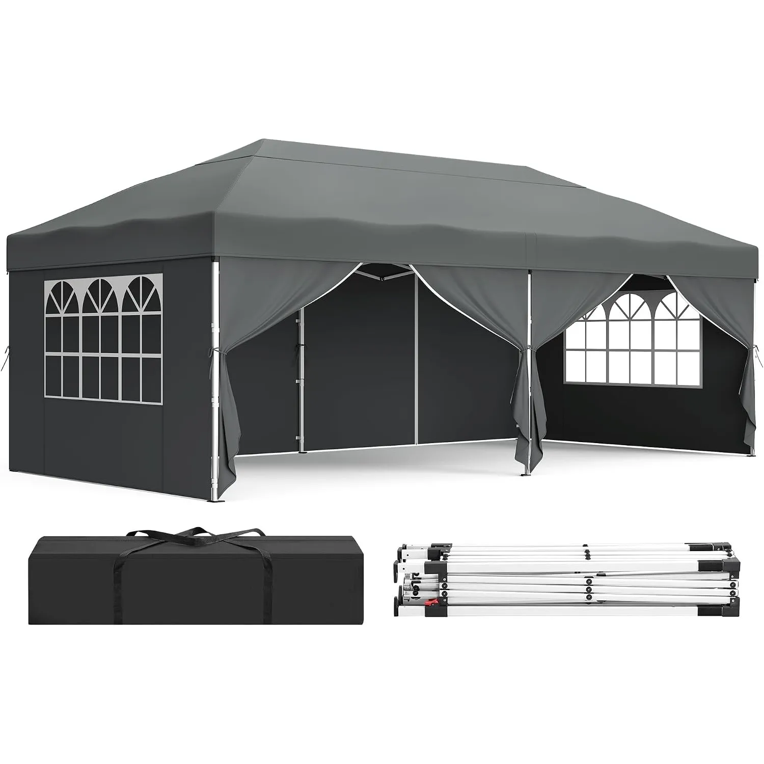 SONGMICS Pavillon, 3 x 6 m mit Seitenwänden, Faltpavillon, Partyzelt
