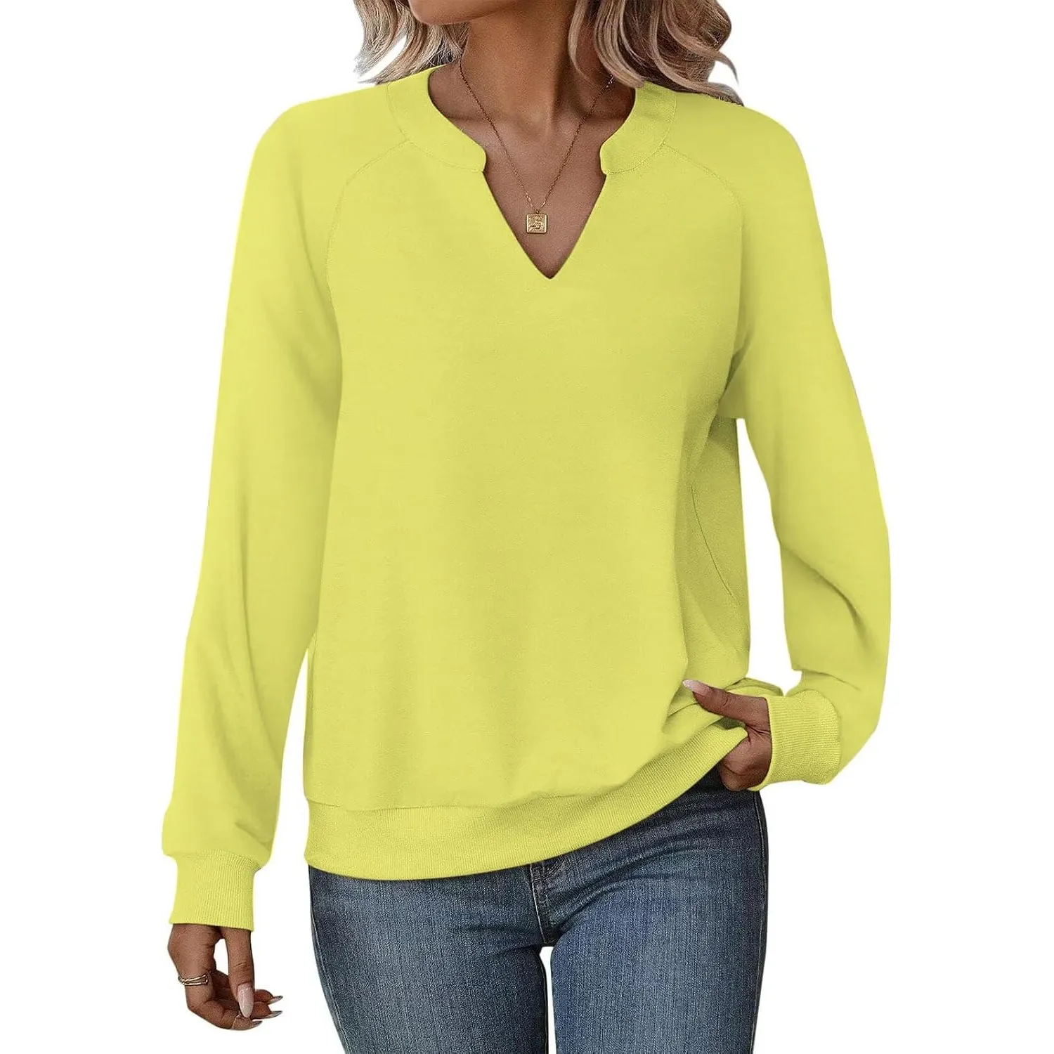 Cuptacc Pullover Damen Langarmshirt V-Ausschnitt Oberteile
