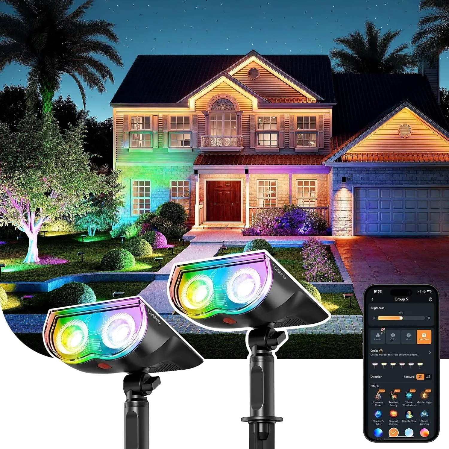 Linkind Smart RGB Solarleuchten – App Steuerung & Musik Sync, 16 Mio. Farben, MPPT Tech, IP67 Wasserdicht, Bunt Gartens…