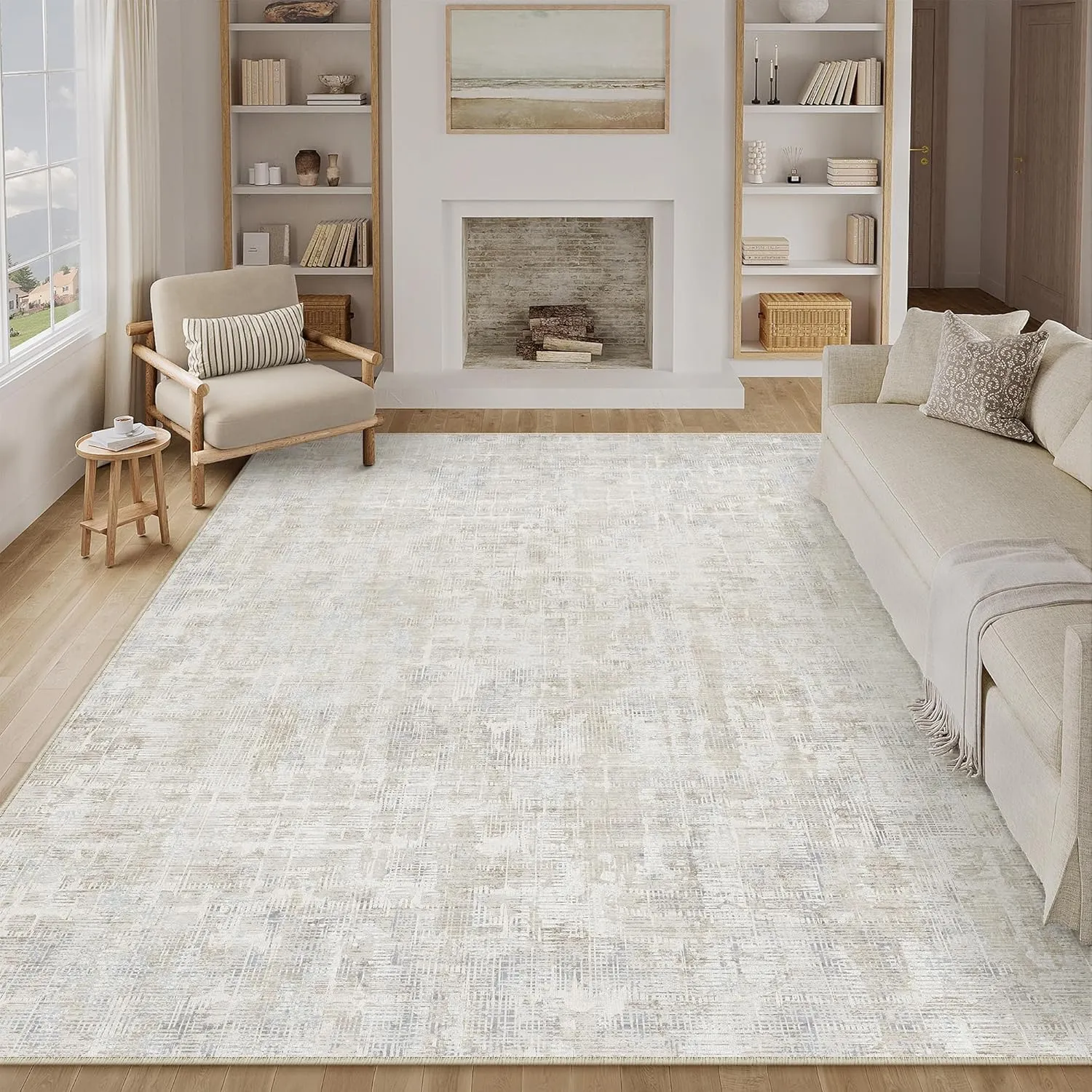 PureCozy Beige Grau Teppich Wohnzimmer 200x300 Schlafzimmer Teppiche Waschbarer rutschfest Boho Abstrakt Carpet Wohnzim…