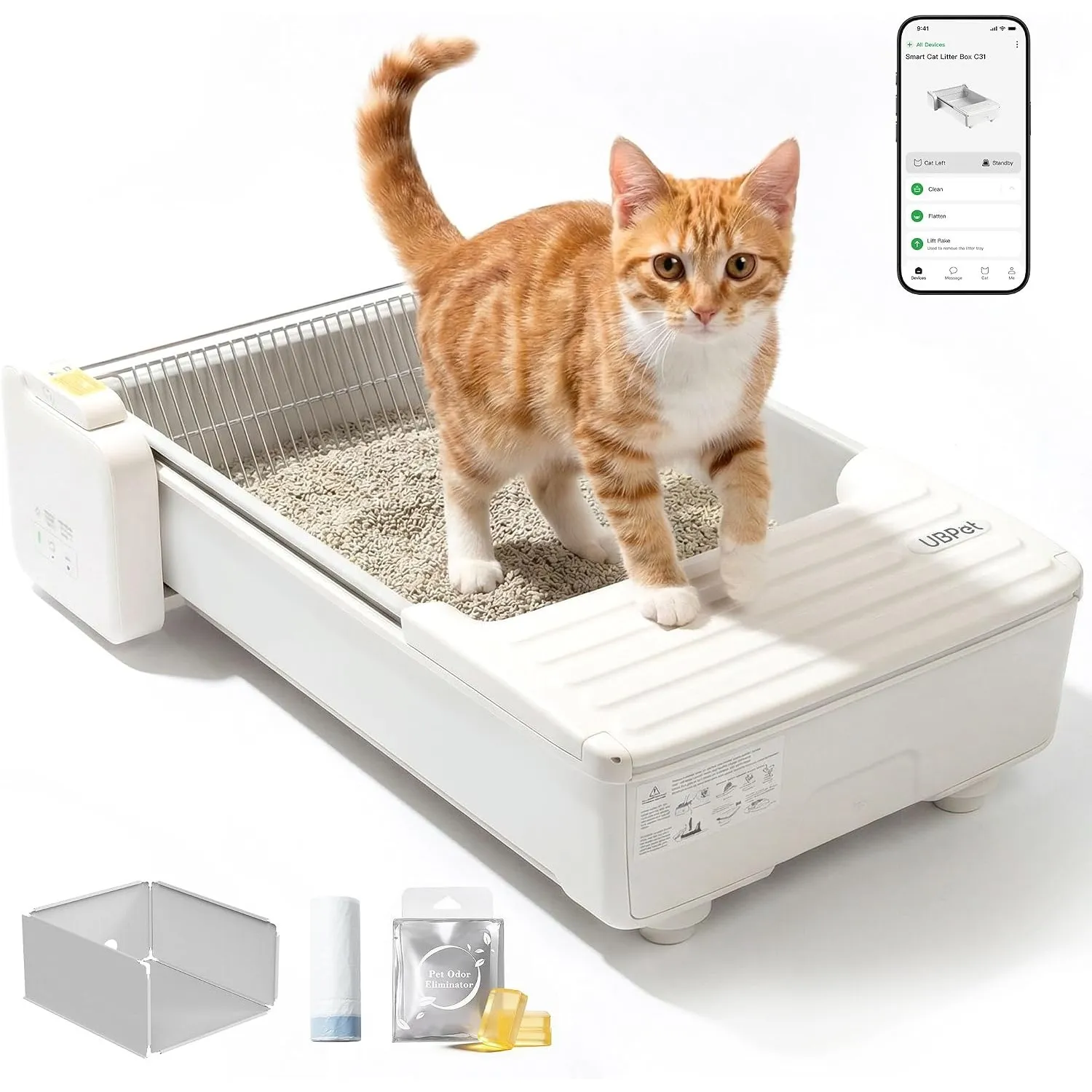 UBPET C31 Katzenklo Selbstreinigend,Offene Selbstreinigende Katzentoilette mit APP-Steuerung,Desodorierer,Doppeltes Rec…
