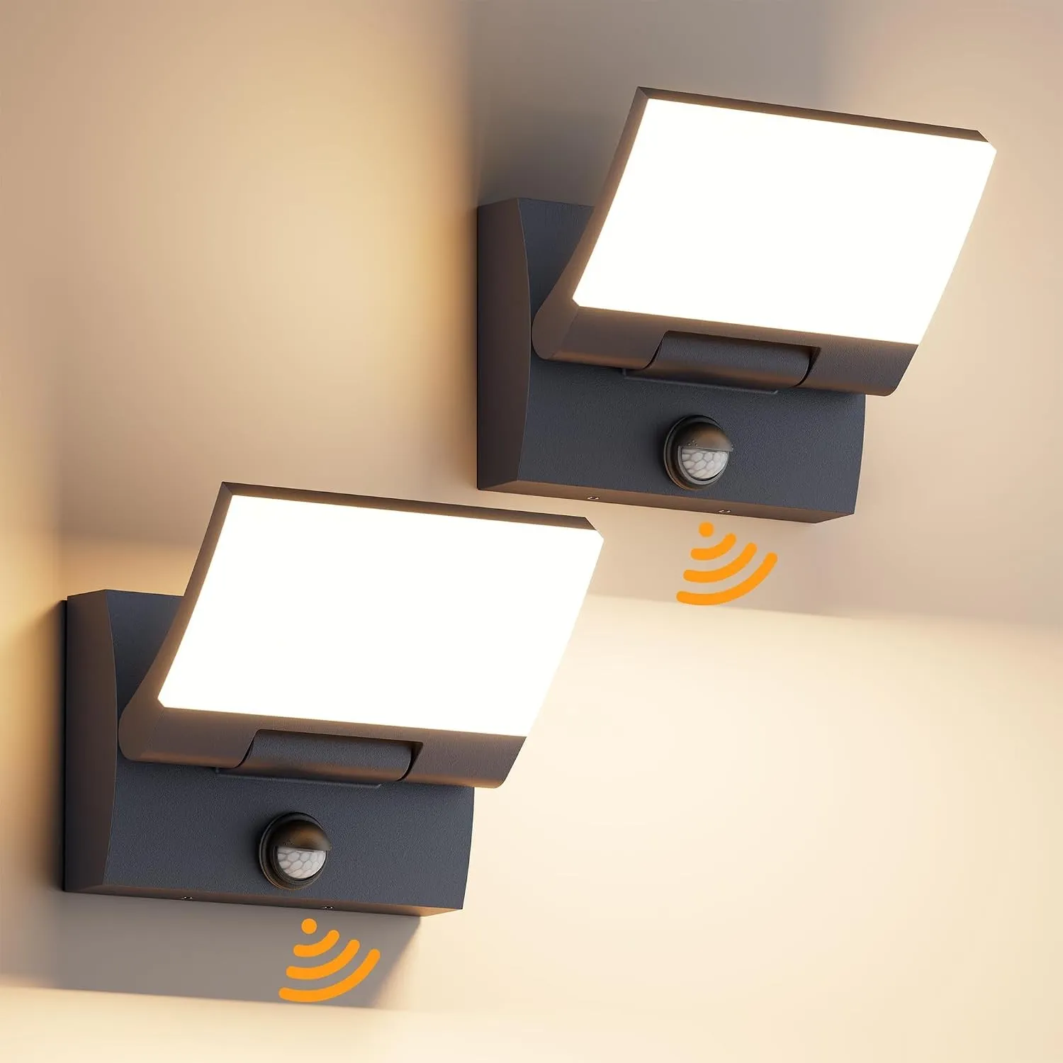 K-Bright 2 Stück 30W Außenwandleuchte mit Bewegungsmelder Anthrazit, 3000K