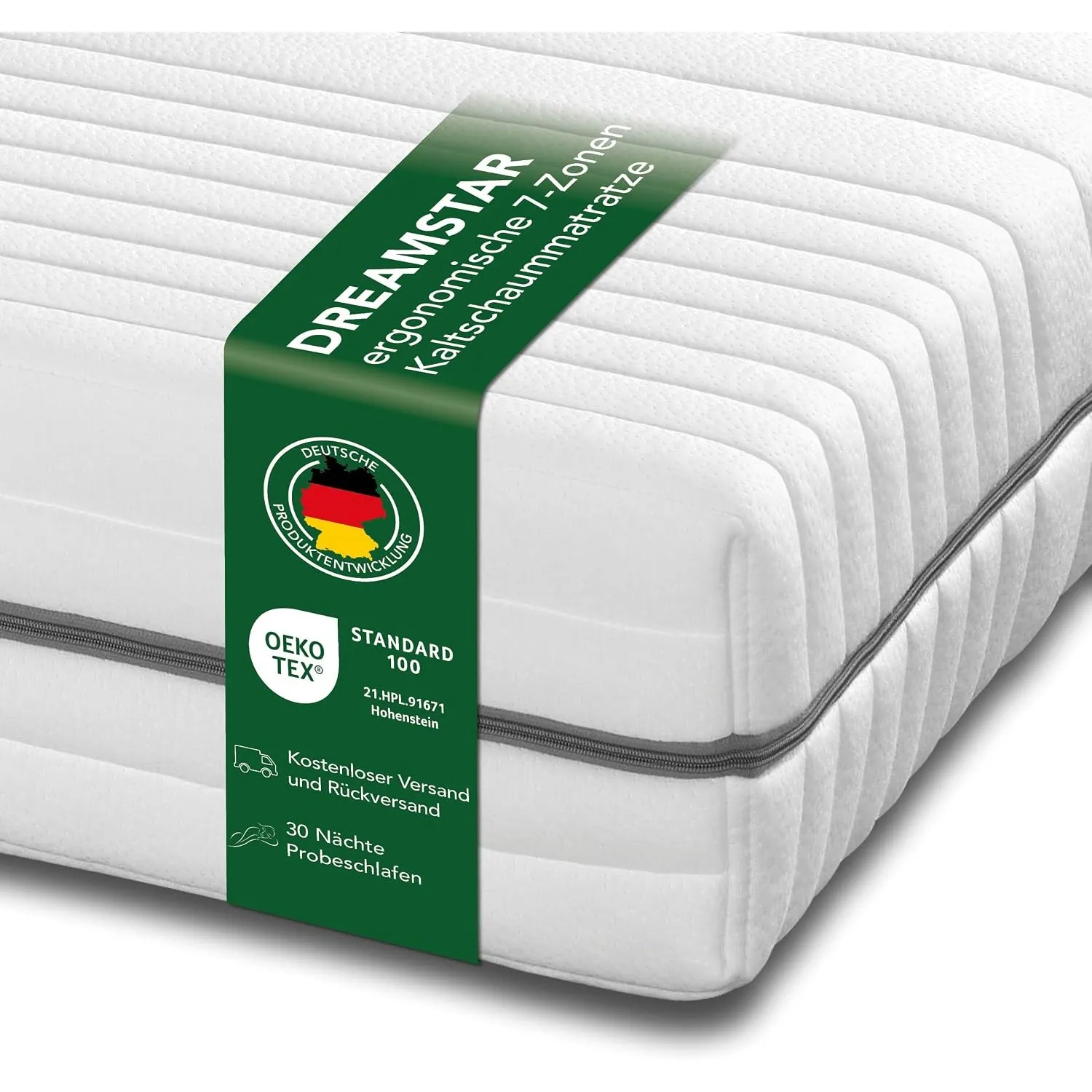 DREAMSTAR Kaltschaummatratze Vital Silber XXL 24 cm hoch | Ergonomische 7-Zonen Matratze 90x200 cm H4 | Hypoallergen & …