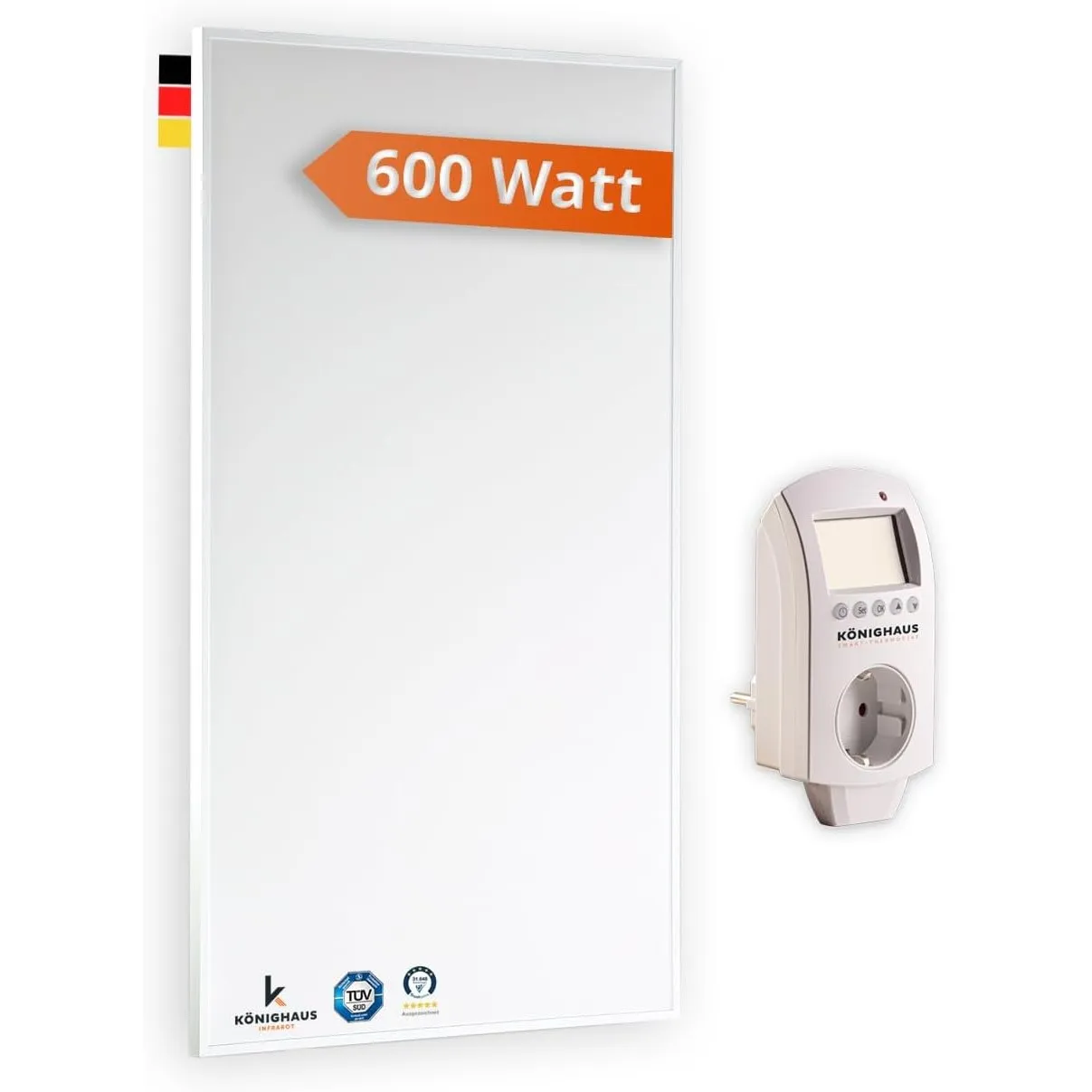 Könighaus Infrarotheizung 600 W - Smart Thermostat - Eco-Modell - 8-16 m² | Weißer Rahmen, TÜV SÜD, 5 Jahre Herstellerg…