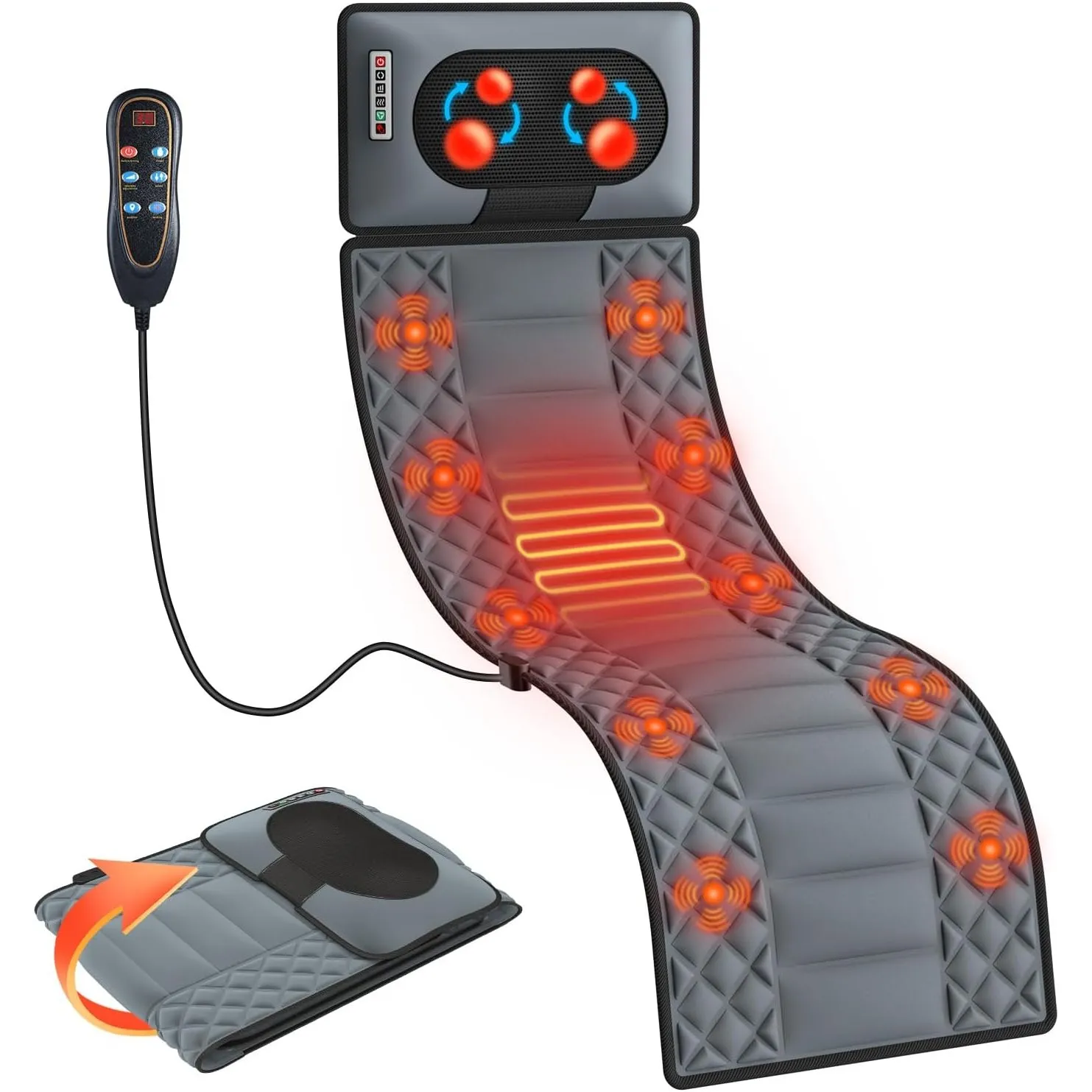 Massagematte mit Wärme Shiatsu, 30 Köpfe 9 Motoren Nacken Schulter Rücken | Shiatsu Massagesitzauflage für den ganzen K…