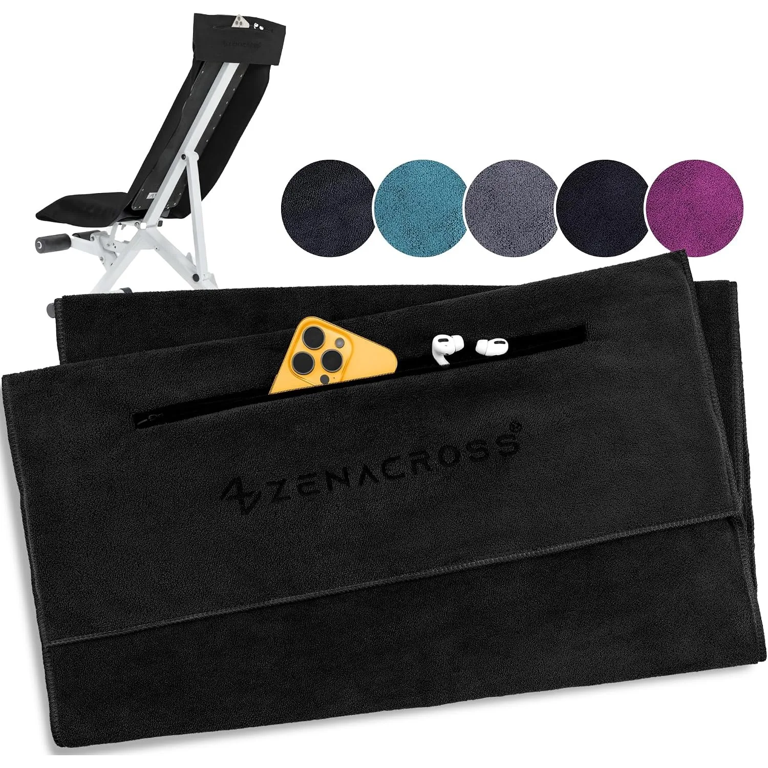 Fitness Handtuch Mikrofaser 120x50 - Schnelltrocknend, Reißverschlusstasche - Weiches Sporthandtuch fürs Fitnessstudio …