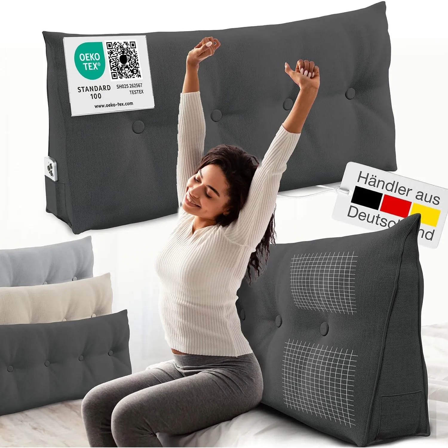 ELONEO Rückenkissen 120 cm breit, Keilkissen für Bett und Sofa geeignet, dreieckiges Lesekissen, Kissen mit abnehmbarem…