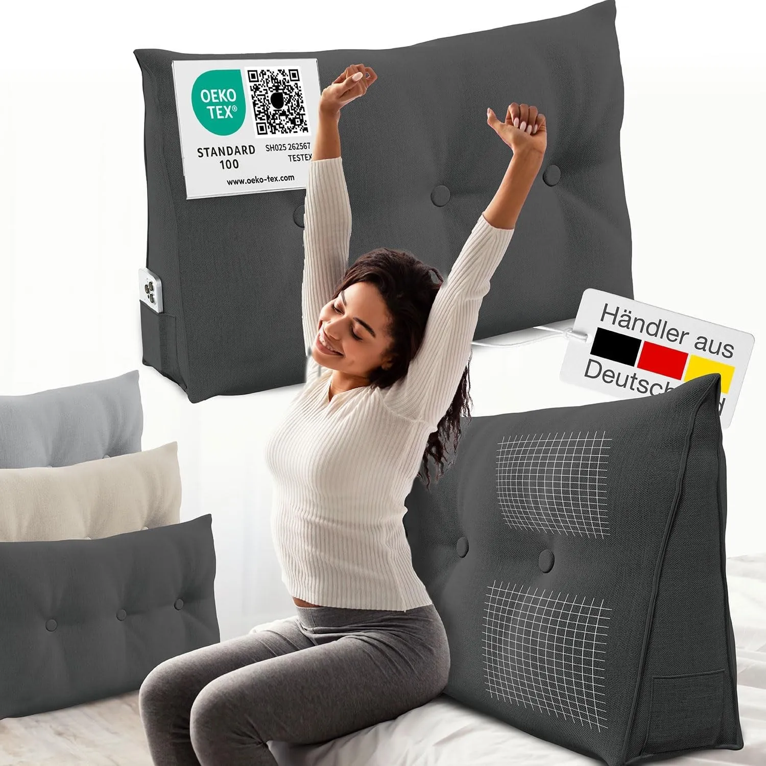 ELONEO Rückenkissen 100 cm breit, Keilkissen für Bett und Sofa geeignet, dreieckiges Lesekissen, Kissen mit abnehmbarem…