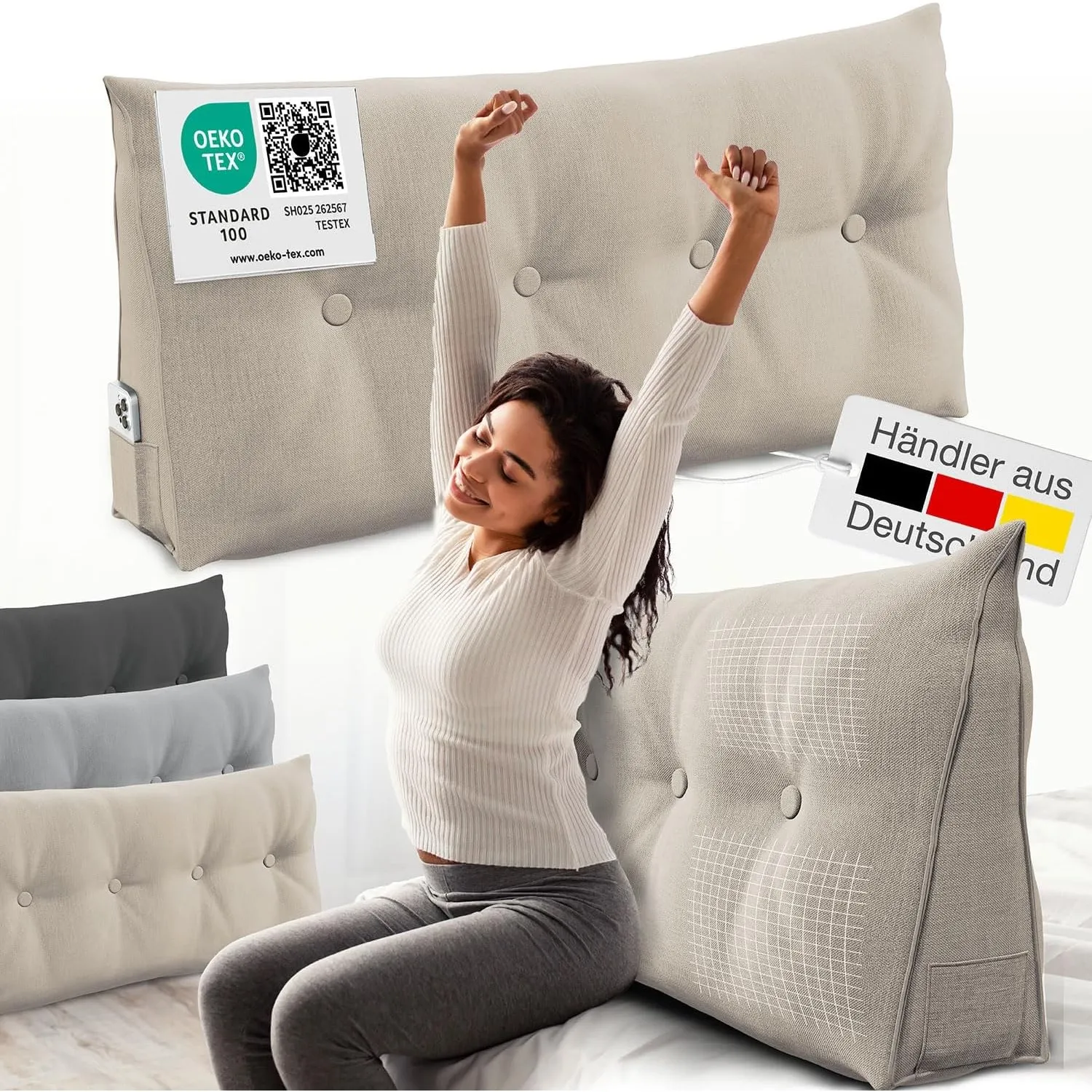ELONEO Rückenkissen 120 cm breit, Keilkissen für Bett und Sofa geeignet, dreieckiges Lesekissen, Kissen mit abnehmbarem…