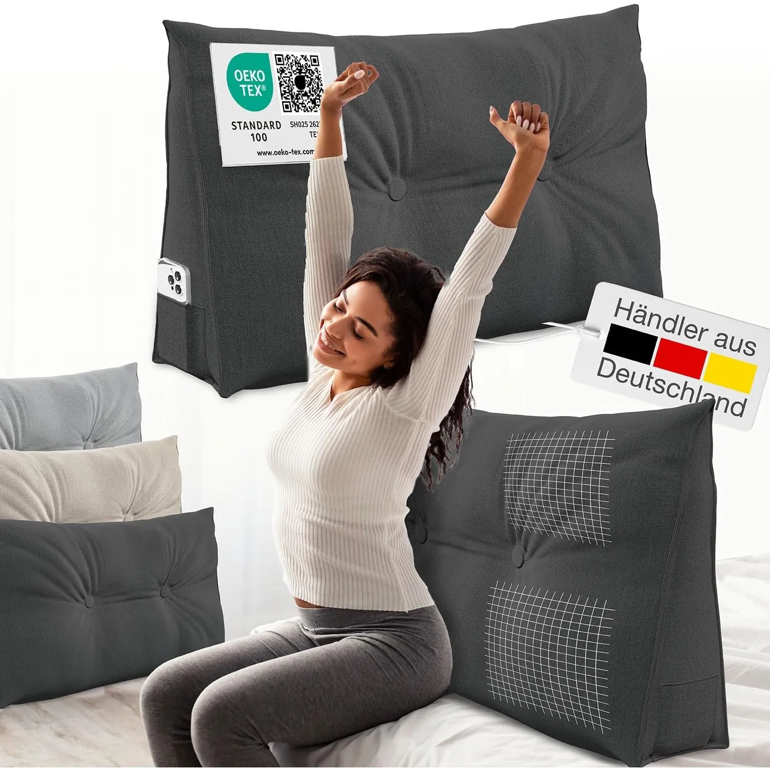 ELONEO Rückenkissen 70 cm breit, Keilkissen für Bett und Sofa geeignet, dreieckiges Lesekissen, Kissen mit abnehmbarem …