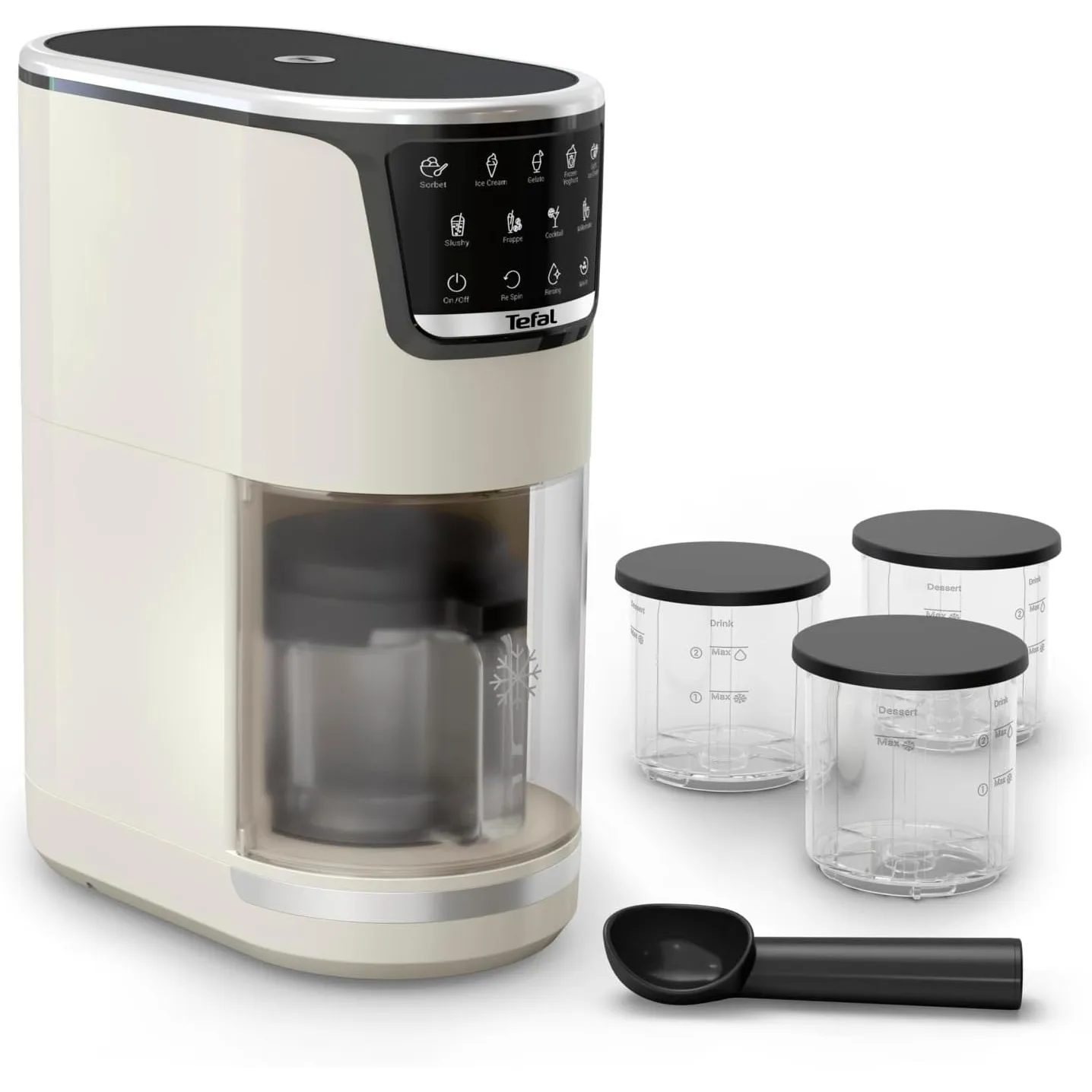Tefal Dolci Eismaschine – Softeis, Gelato & Sorbet auf Knopfdruck, 10 Programme & 1-Step-Perfector, inkl. 3x Tritan-Bec…