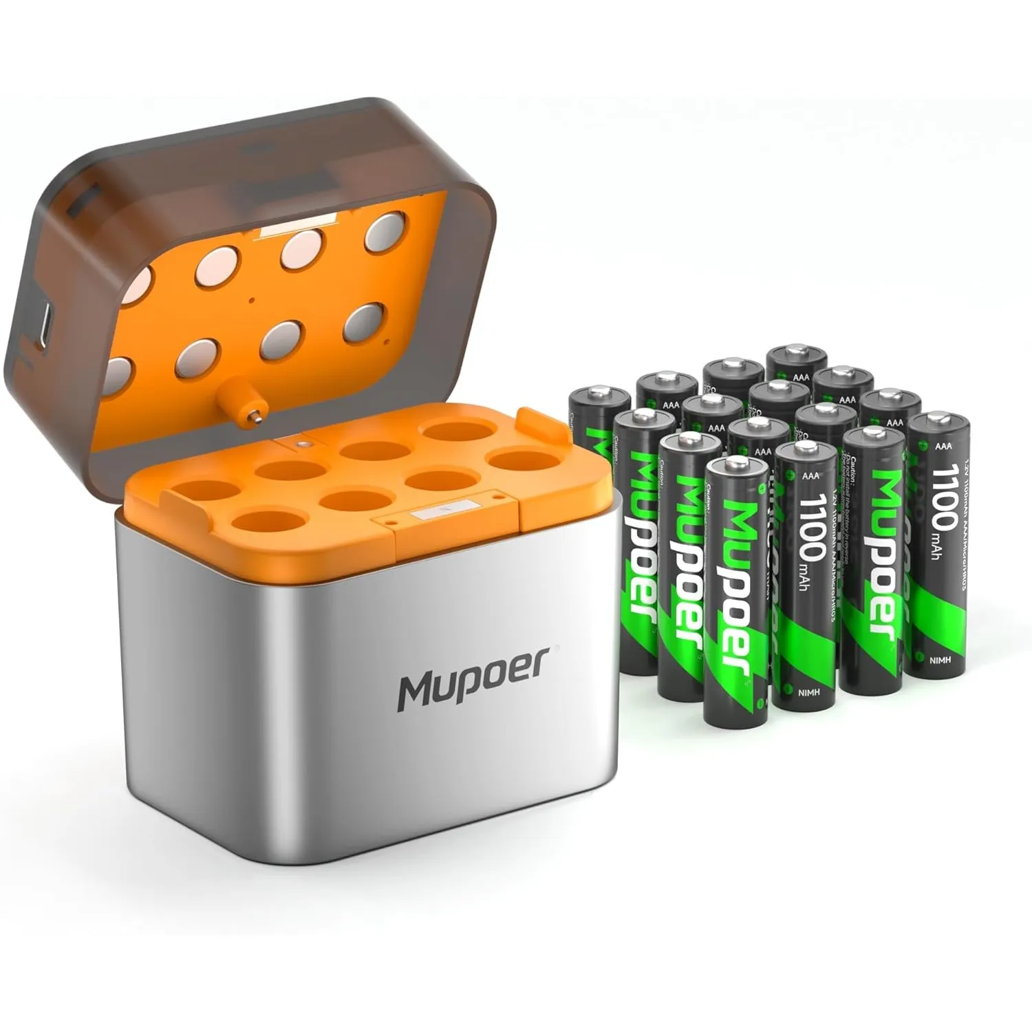 AAA Akkus Wiederaufladbar mit Ladegerät 16er-Pack,Akku-Ladegerät AA/AAA,Aufladbare Batterien AAA NiMH 1.2V 1100mAh,Akku…