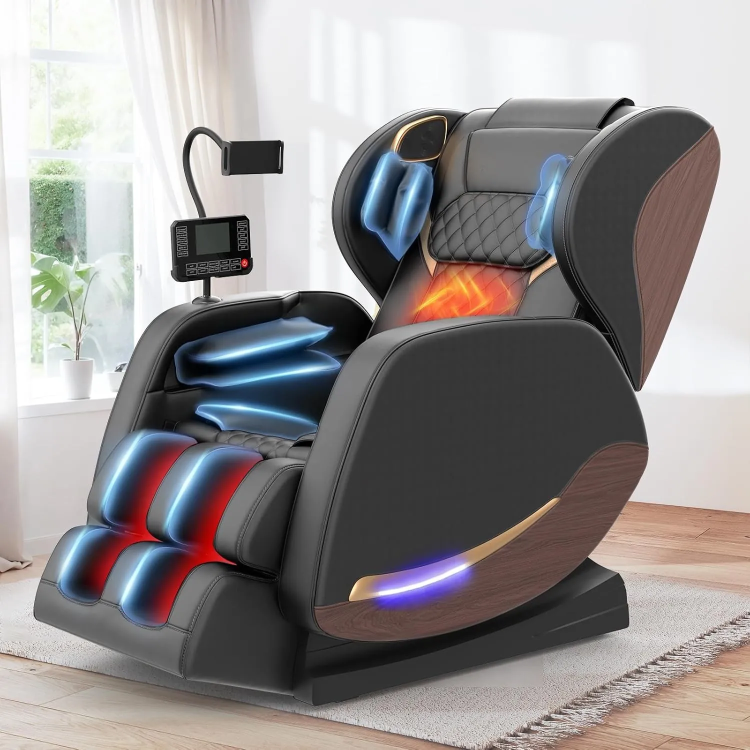 Ganzkörper Massagesessel mit 14 Massagerollen, 8 Airbags, Massagesessel mit Wärmefunktion-Beine und Taillenheizung, Blu…