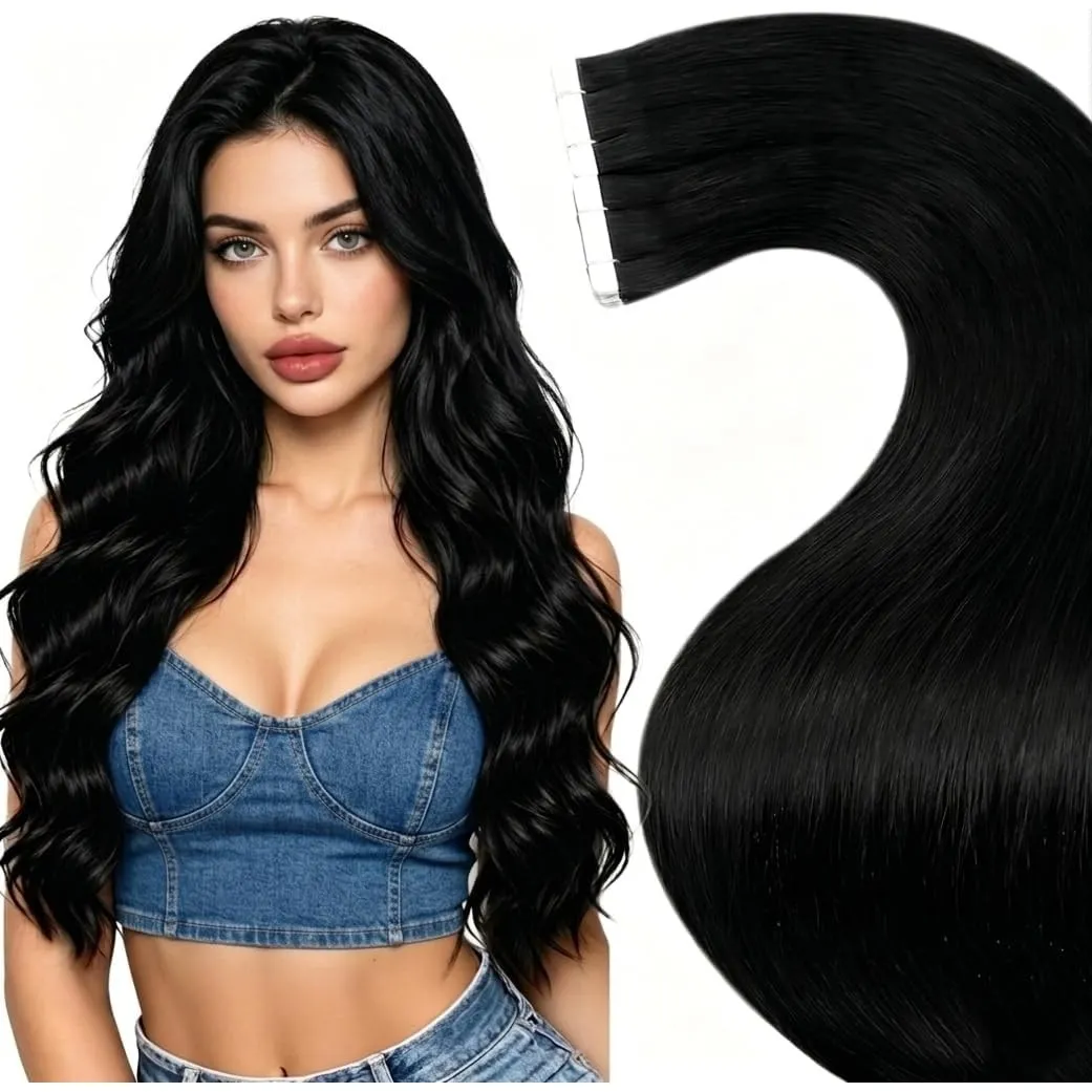 LaaVoo Invisible Tape Extensions Echthaar Schwarz 50g für die Arbeit 20pcs
