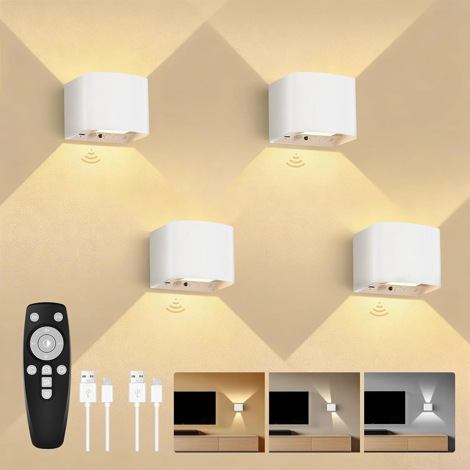GeyouLux 6000mAh Akku Wandlampe Innen mit Bewegungsmelder & Fernbedienung