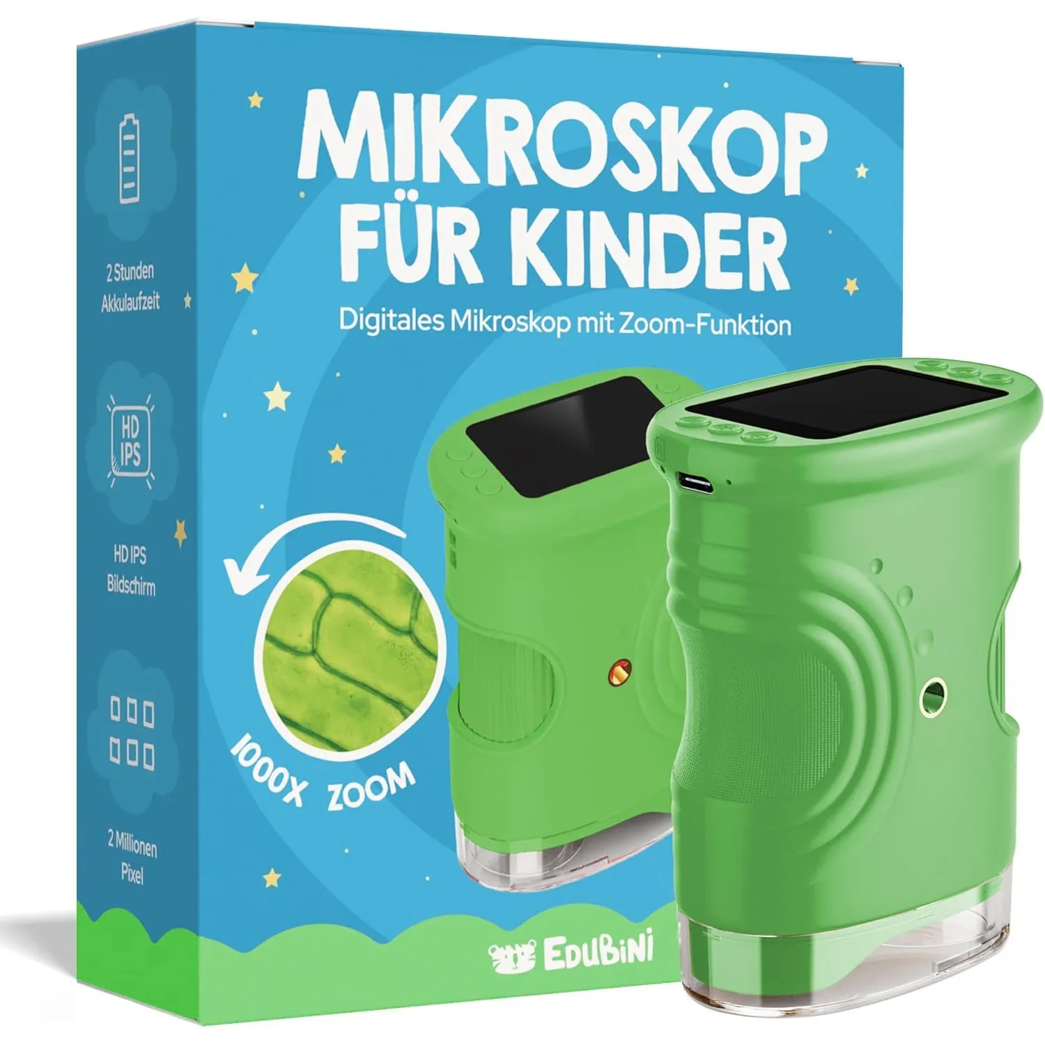 Edubini Digitales Mikroskop für Kinder [1000-fache Vergrößerung] - Tragbares Taschenmikroskop für Garten, Wald & Experi…
