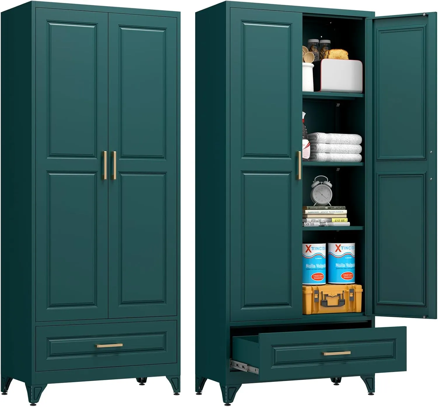 Metal Cabinet with Drawers, Filing Cabinet, Metal Storage Cabinet, 190 x 80 x 40 cm, Steel Cabinet with 3 Adjustable Sh…