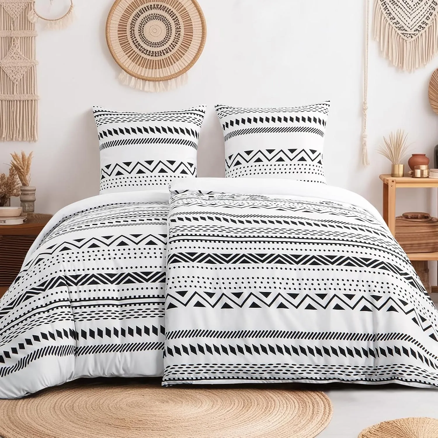Bettwäsche 135x200 4teilig, 2 Bettbezüge 135 x 200 mit 2 Kissenbezüge 80x80 cm, ÖKO-TEX Mikrofaser Bettwäsche-Sets Boho…