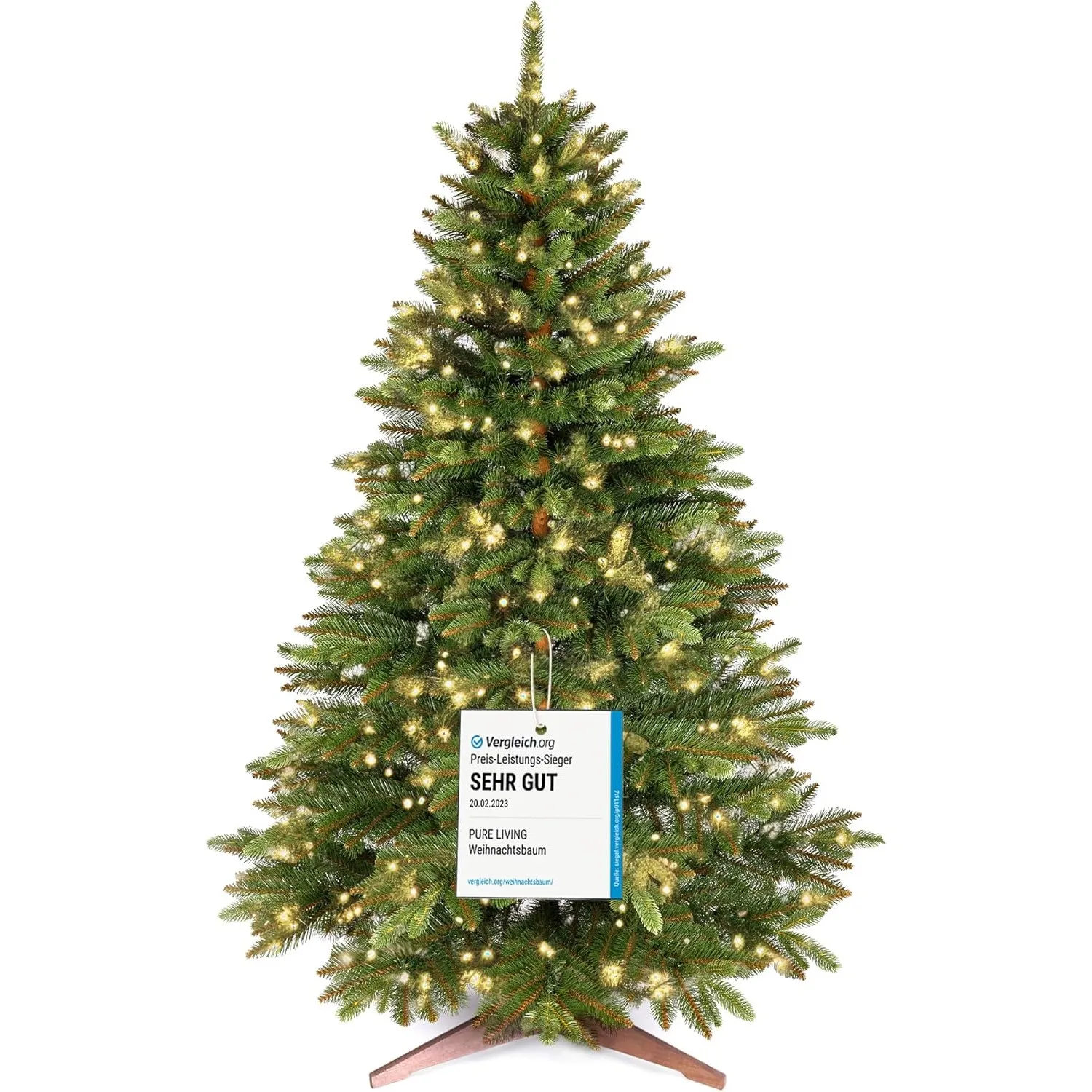 Premium Künstlicher Weihnachtsbaum mit Beleuchtung 180 cm – naturgetreuer Tannenbaum künstlich mit 440 warmweiß-goldene…