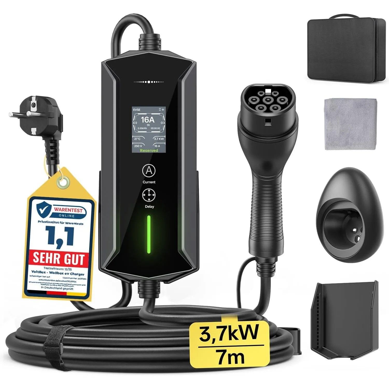 Typ 2 Ladekabel Schuko 3,7kW 7M 6-16A, Tragbare EV Chargers Ladekabel Auto