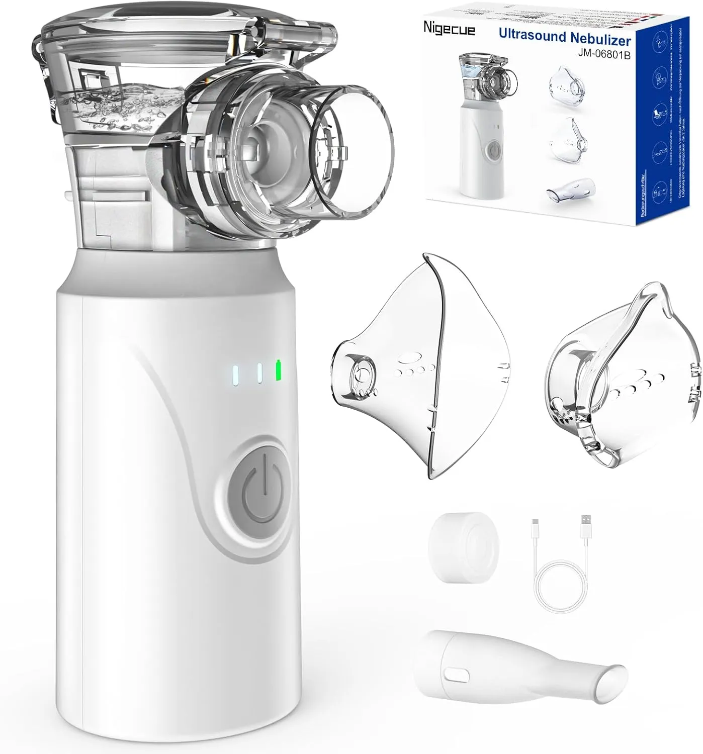 Nigecue Inhalationsgerät Tragbar Vernebler Set Leises Inhalator Verneblergerät mit Mundstück und 2 Maske für Kinder und…