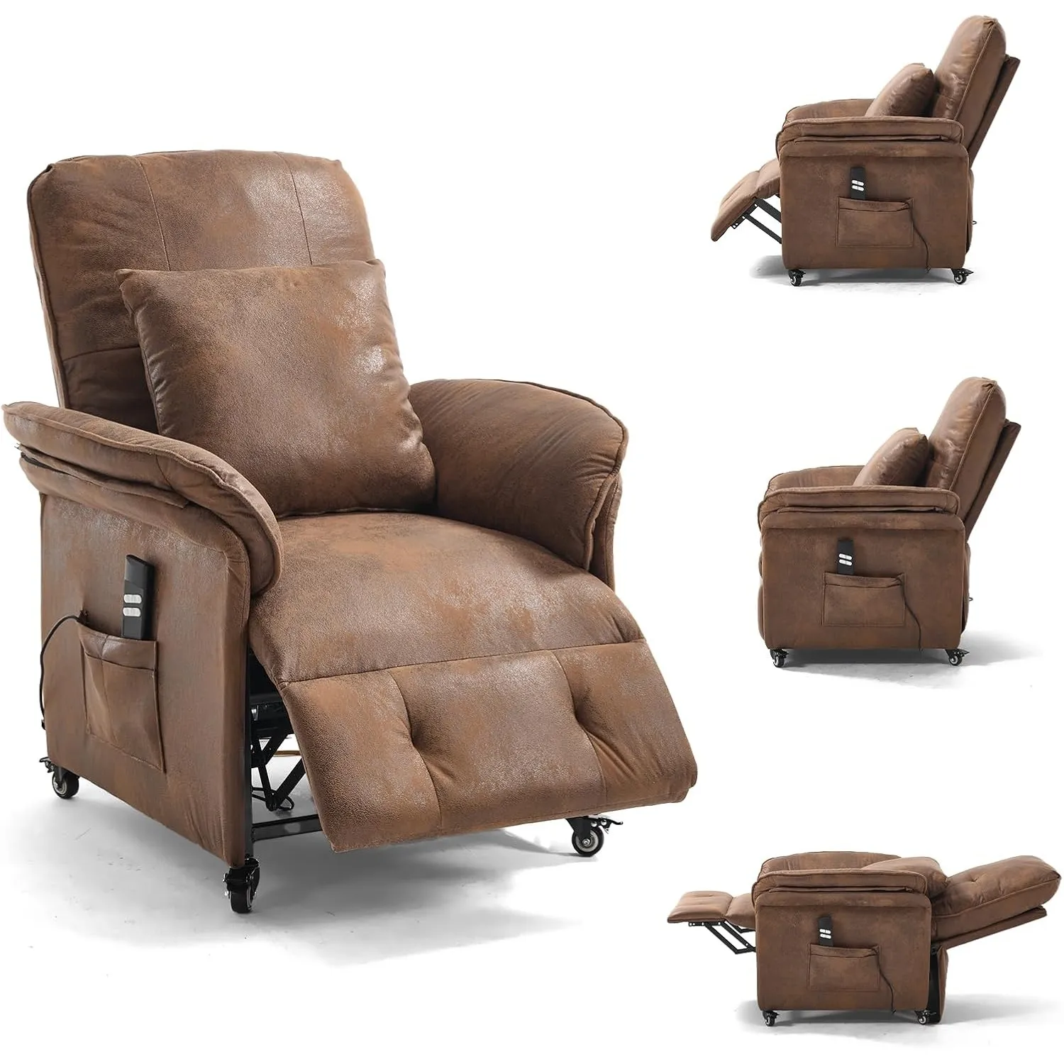 Relaxsessel Elektrisch 2 Motoren Fernsehsessel, Braun Flockleder