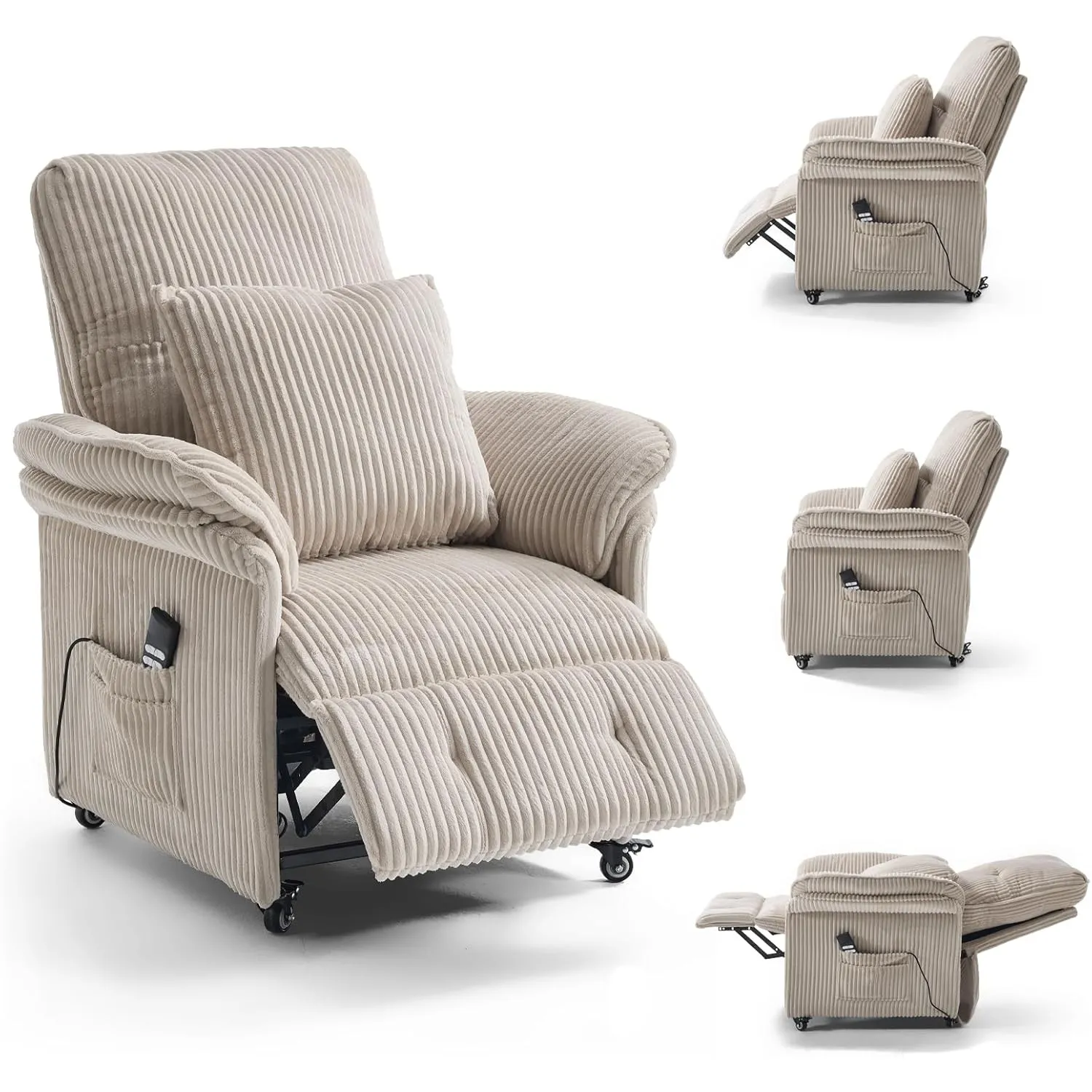 Relaxsessel Elektrisch 2 Motoren Fernsehsessel, Beige Cord