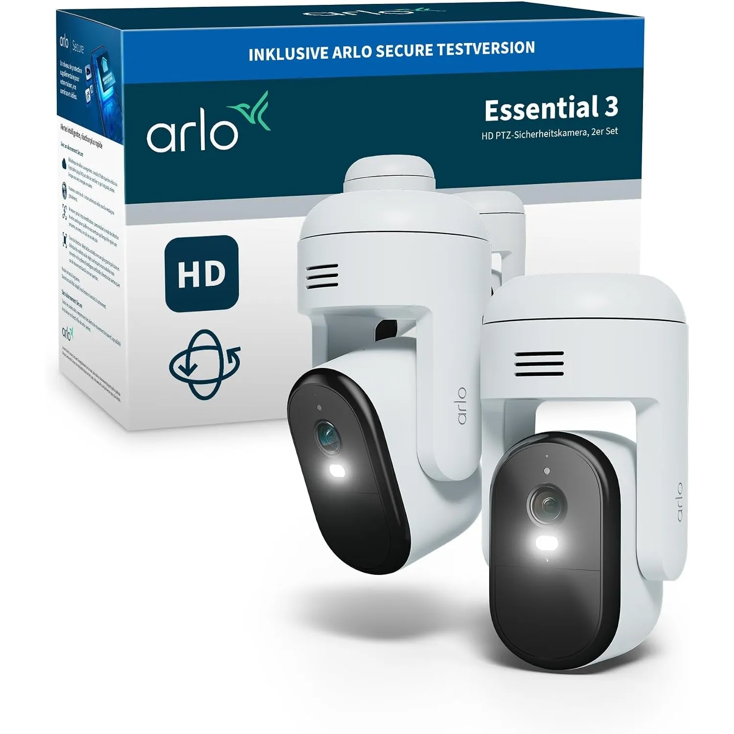 Arlo Essential 3 HD PTZ Überwachungskamera Aussen, WLAN, 2-Kamera-Set