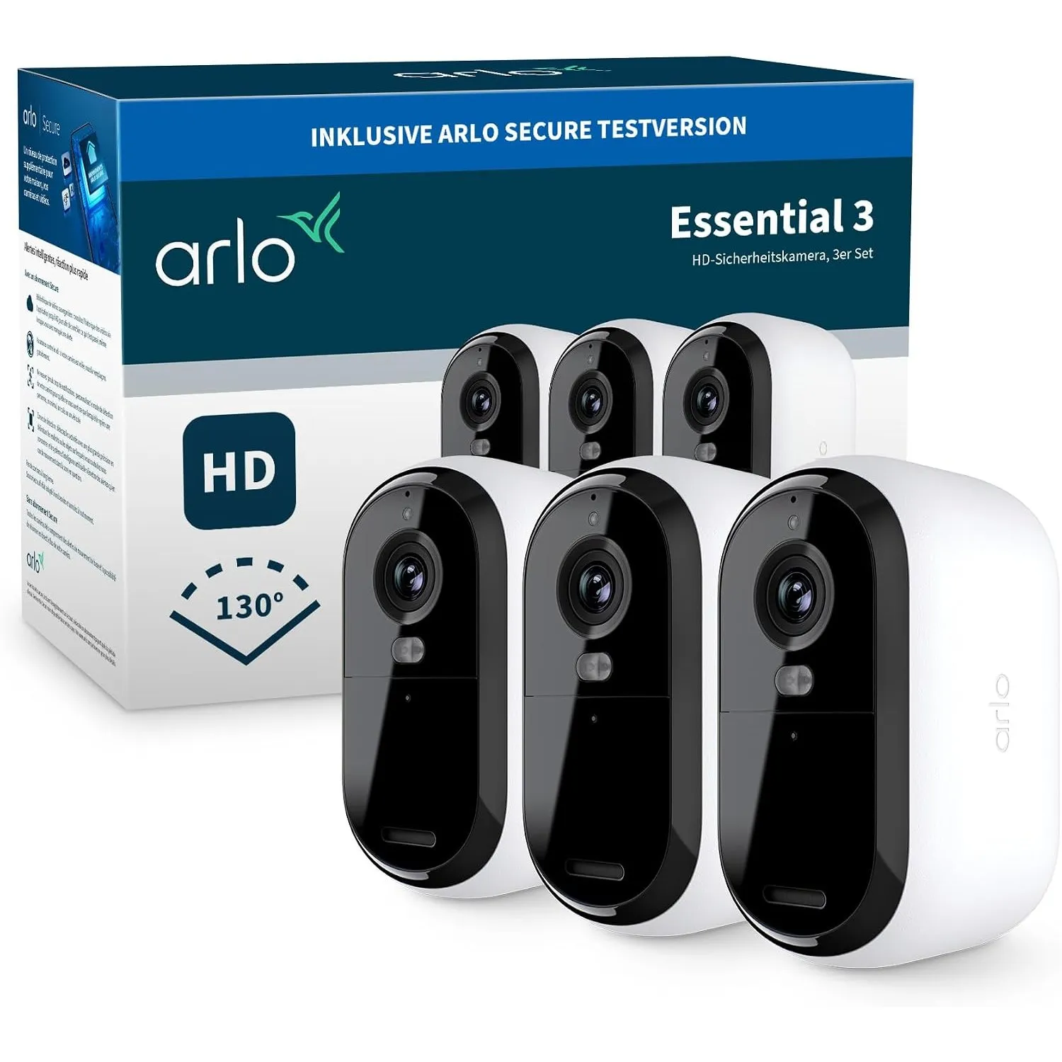 Arlo Essential 3 HD Akku Überwachungskamera Aussen, WLAN, 3-Kamera-Set