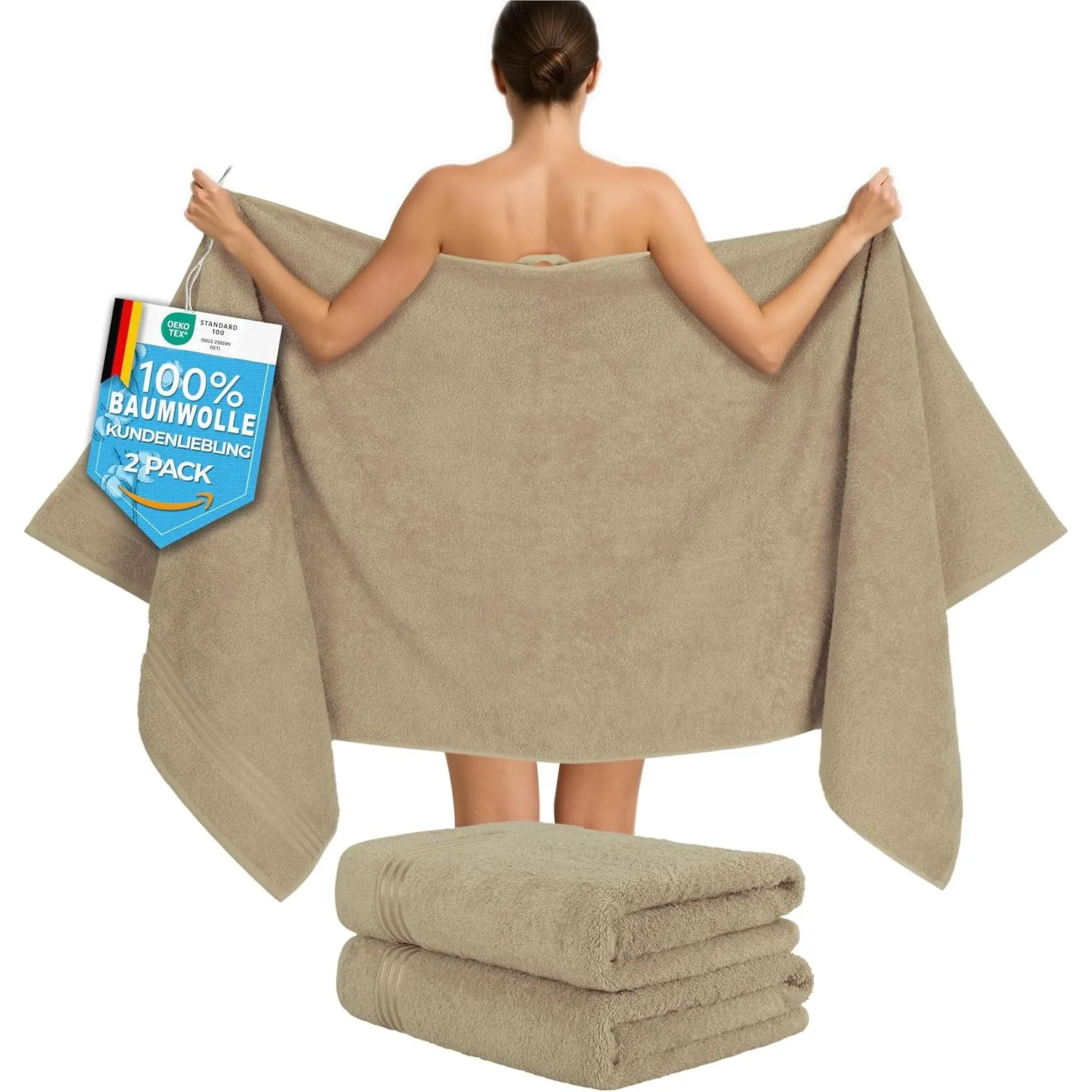 Hammetex Saunahandtuch 2er Set 80x200 cm, XL Duschtuch, 100% Baumwolle