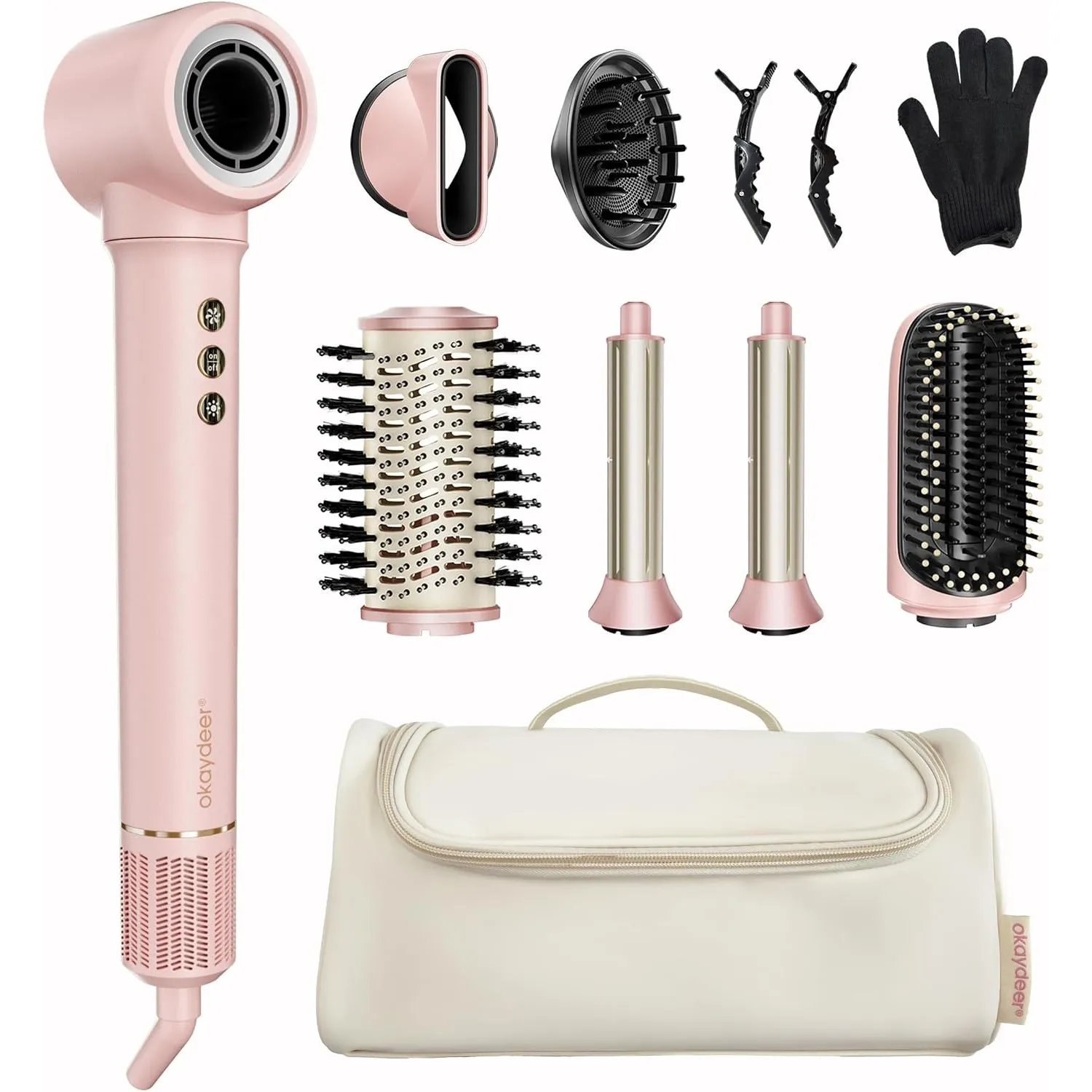 7 in 1 Airstyler, 130.000 U/Min, Ionen Föhn mit Diffusor, Automatischer Lockenstab, Haartrockner, Glätteisen, Volumenbü…