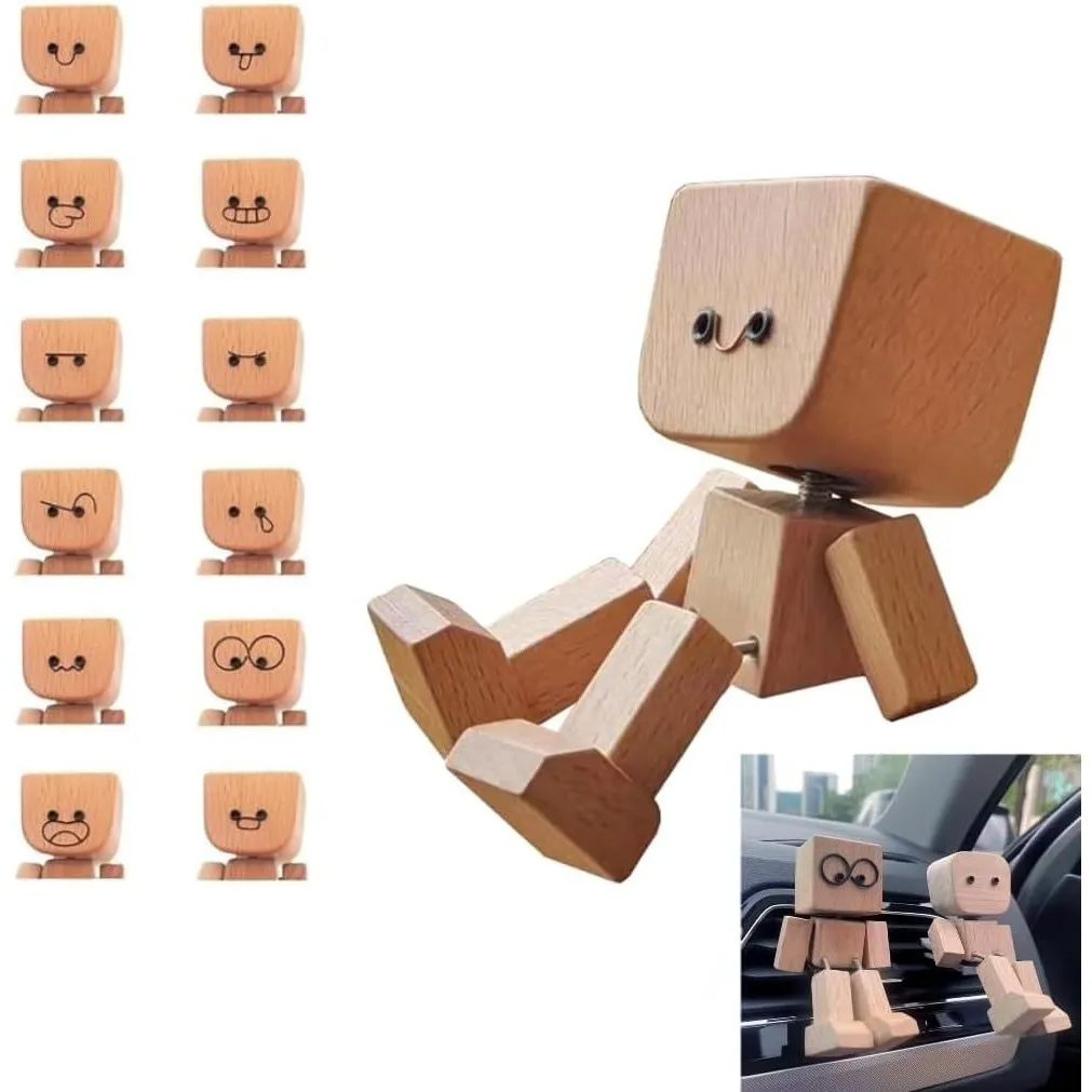 Wackelnder Holzmann, Wackelfigur Auto Holzmann mit 12 Magnetischen, Schüttelmann aus Holz, Handgefertigter Auto Armatur…