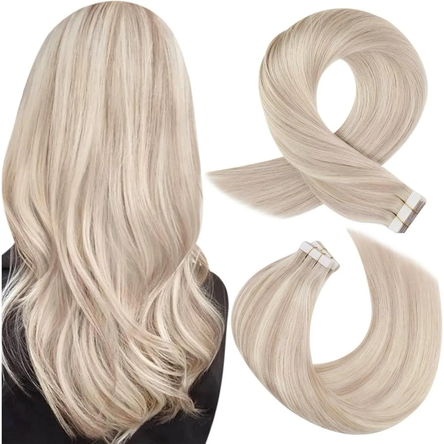 Moresoo Tape in Extensions Echthaar Blond 60 cm Haarverlängerung 20pcs 50g