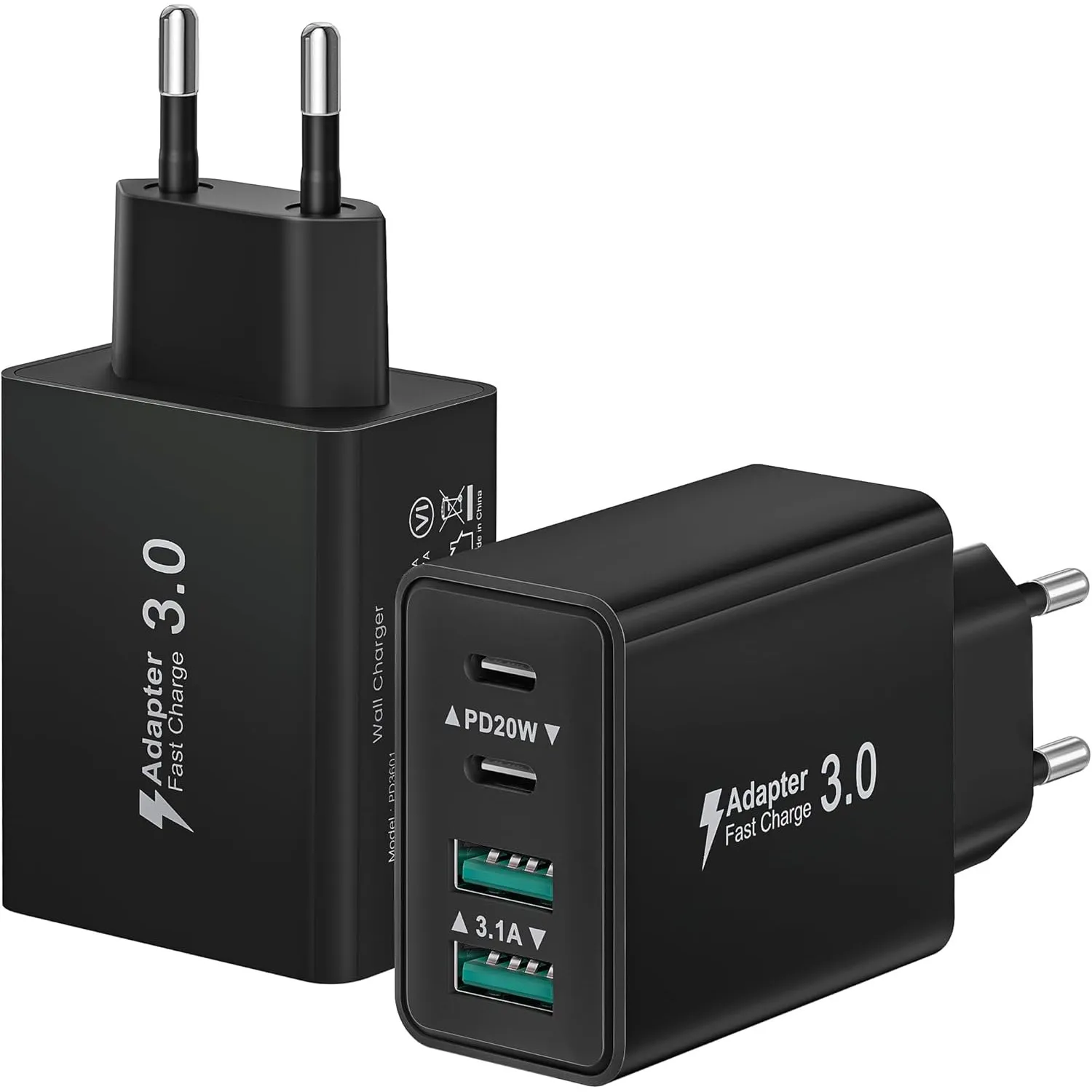 2-Pack USB C Ladegerät, Mehrfach Schnellladegerät Stecker USB C Fast Charger Netzteil für iPhone 17 16 15 14 13 12 11 P…